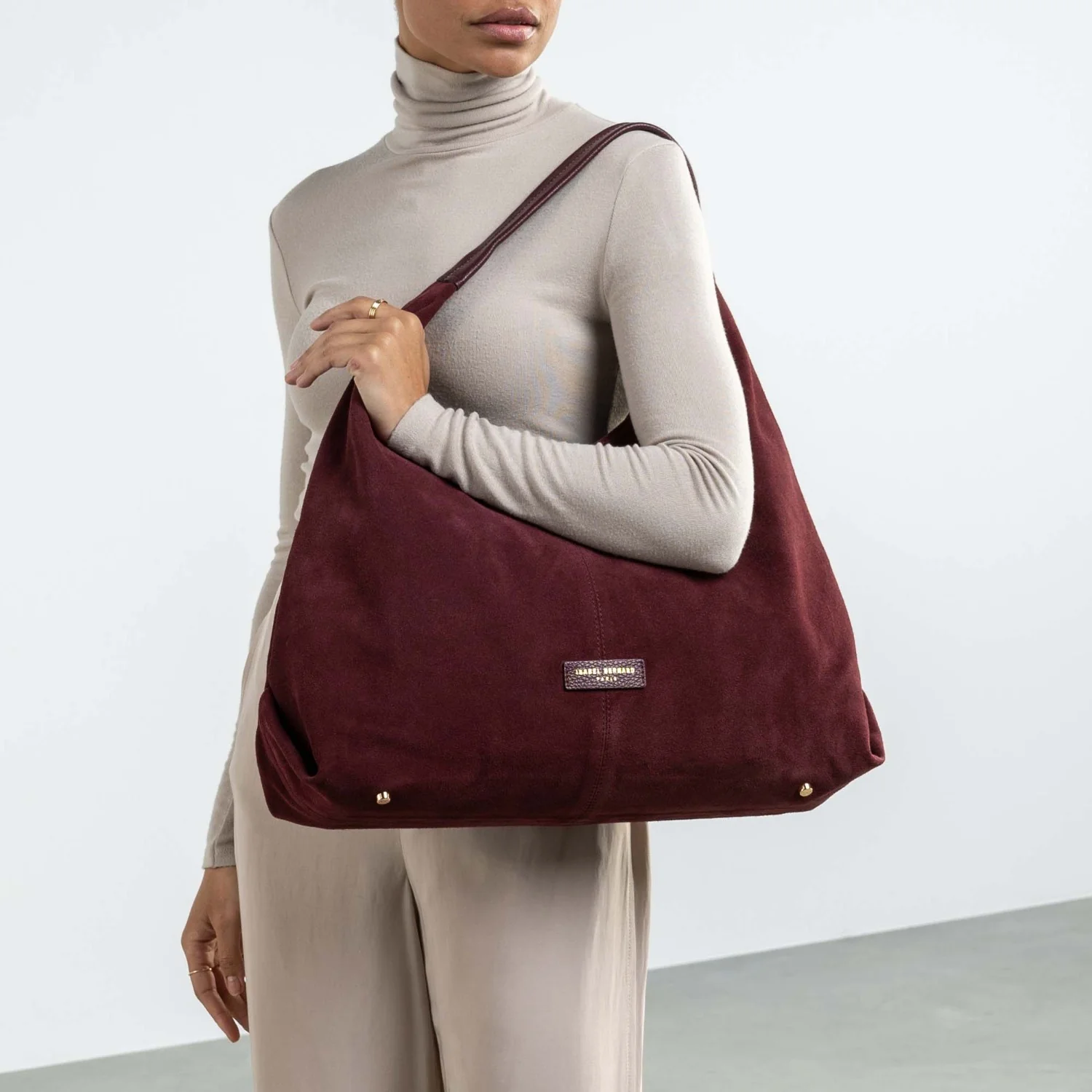 Isabel Bernard Honoré Grace dark bordeaux suede shoulder bag IB25093-152 - Image 2