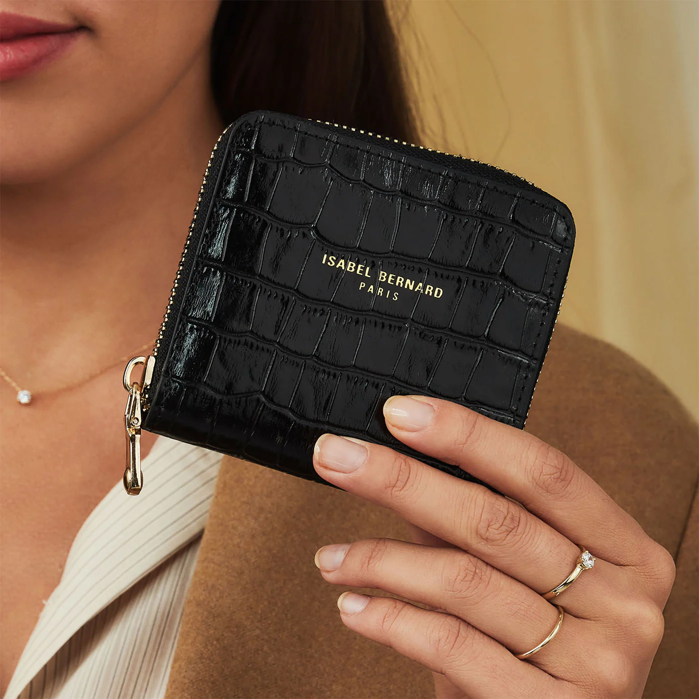 Isabel Bernard Honoré Jules Black Croco Zip Wallet IB23107 - Image 2