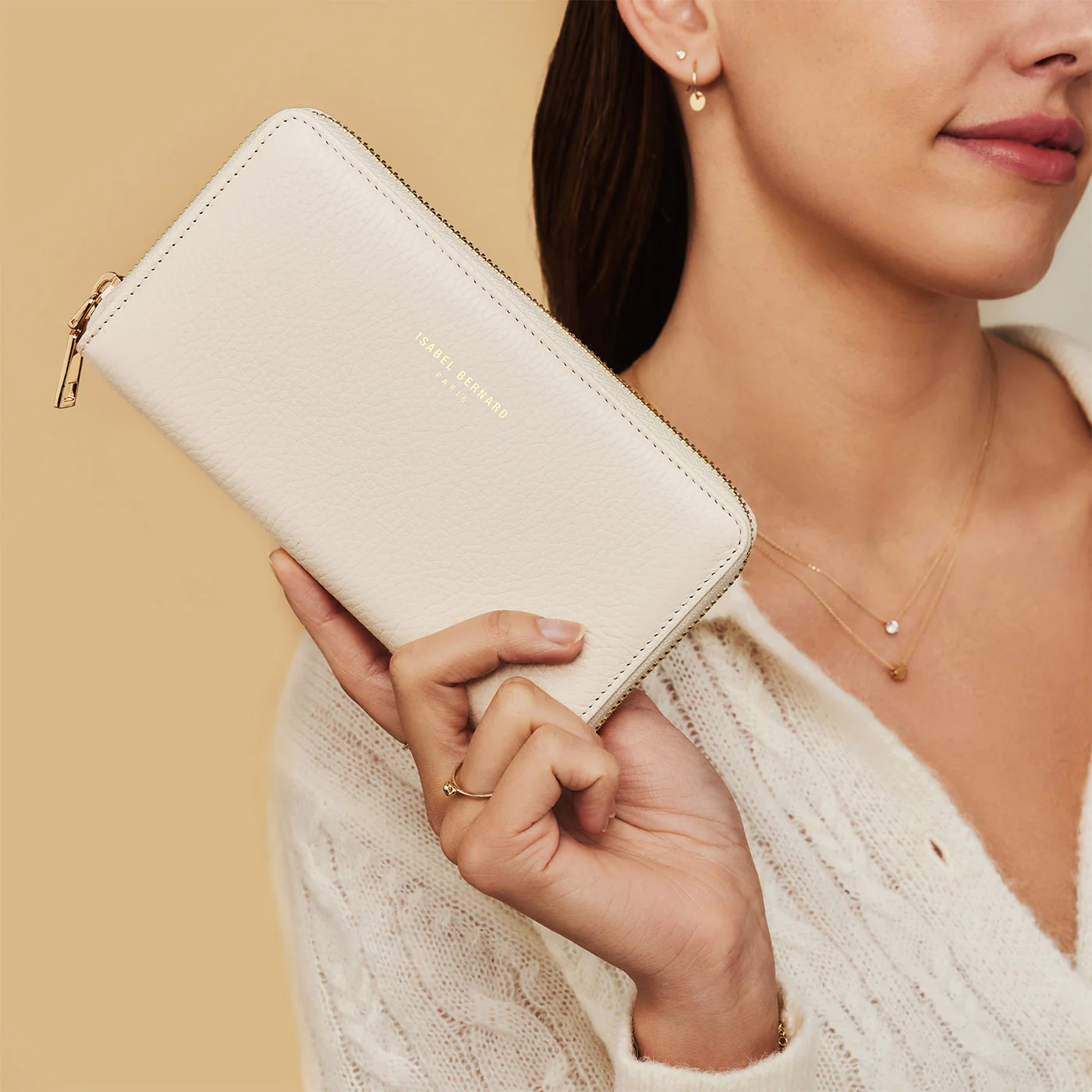 Isabel Bernard Honoré Léa Beige Calfskin Zip Wallet IB23012 - Image 3