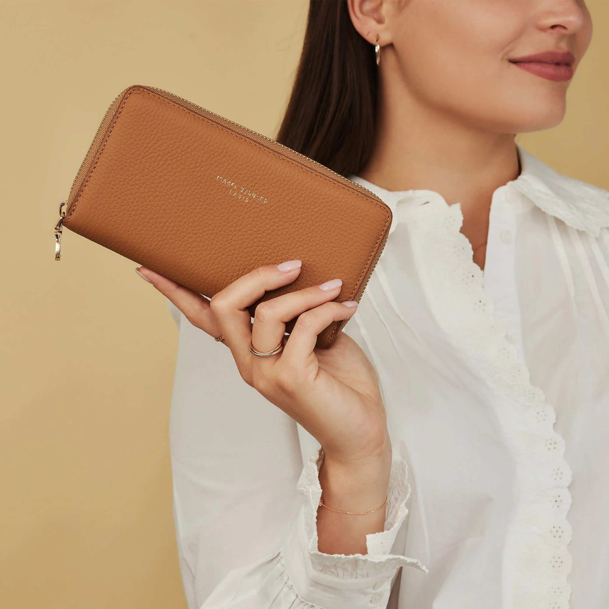 Isabel Bernard Honoré Léa Camel Calfskin Zip Wallet IB23023 - Image 3