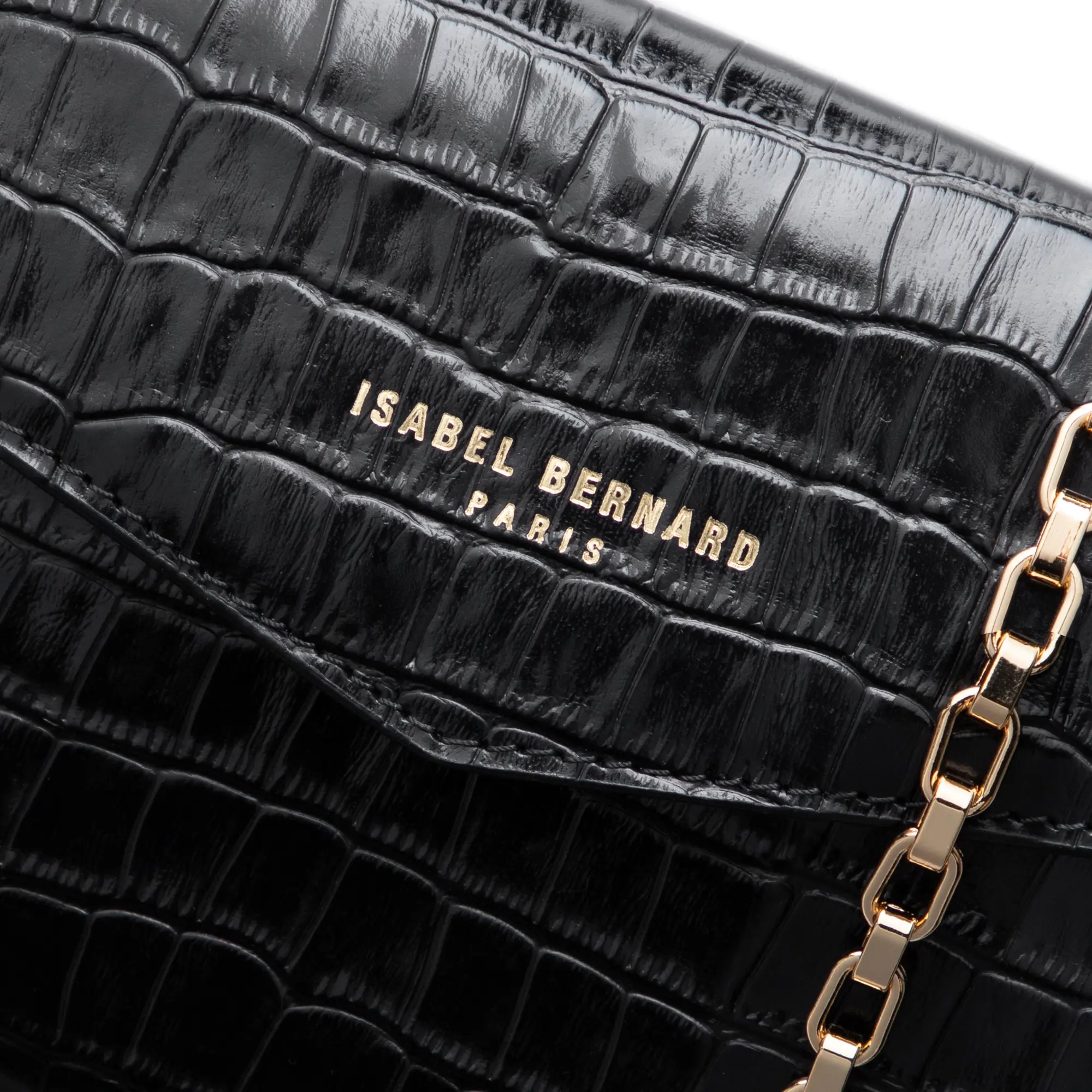 Isabel Bernard Honoré Lina Croco Black Clutch With Detachable Shoulder Chain IB21135-201 - Image 3