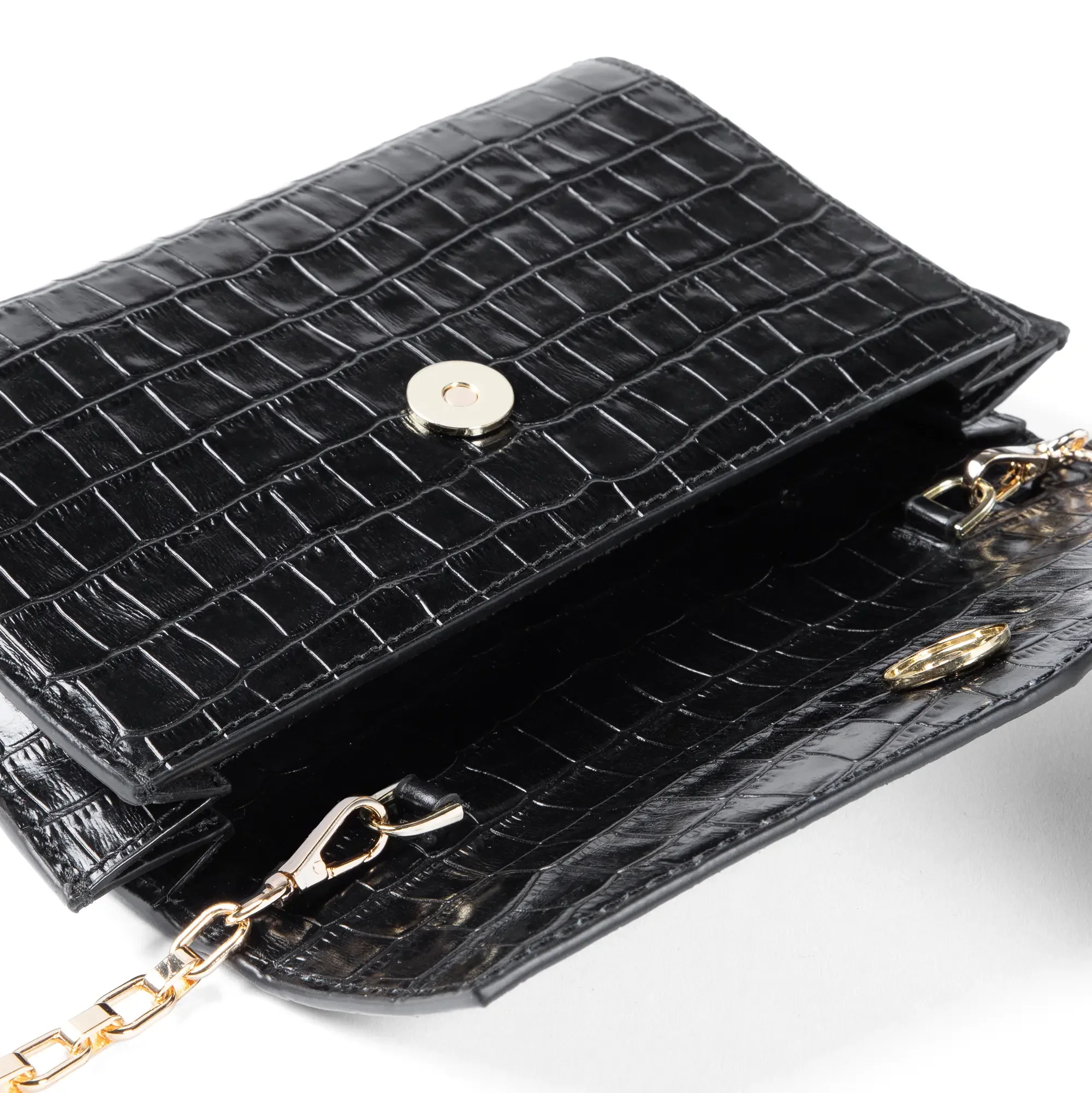 Isabel Bernard Honoré Lina Croco Black Clutch With Detachable Shoulder Chain IB21135-201 - Image 4