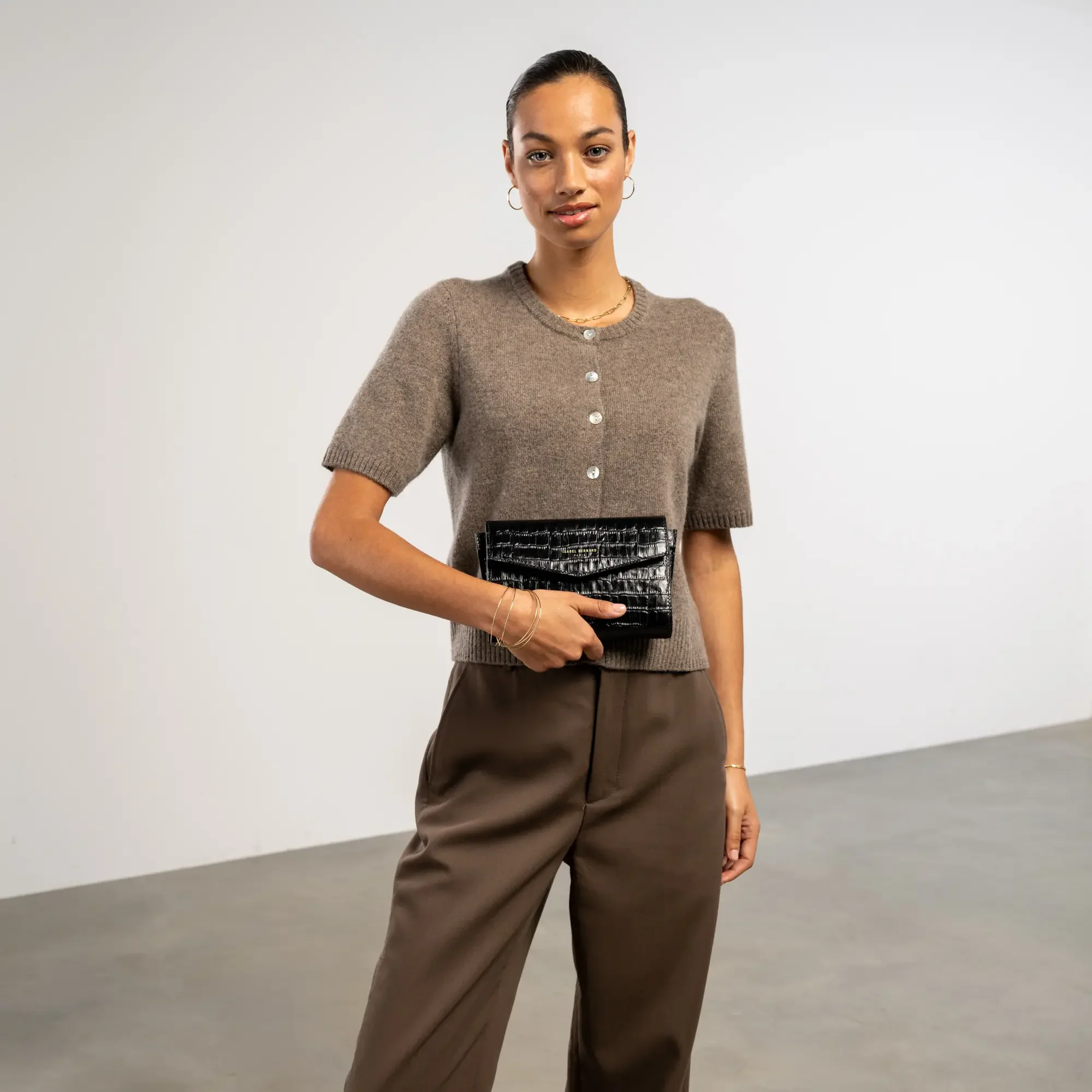 Isabel Bernard Honoré Lina Croco Black Clutch With Detachable Shoulder Chain IB21135-201 - Image 5