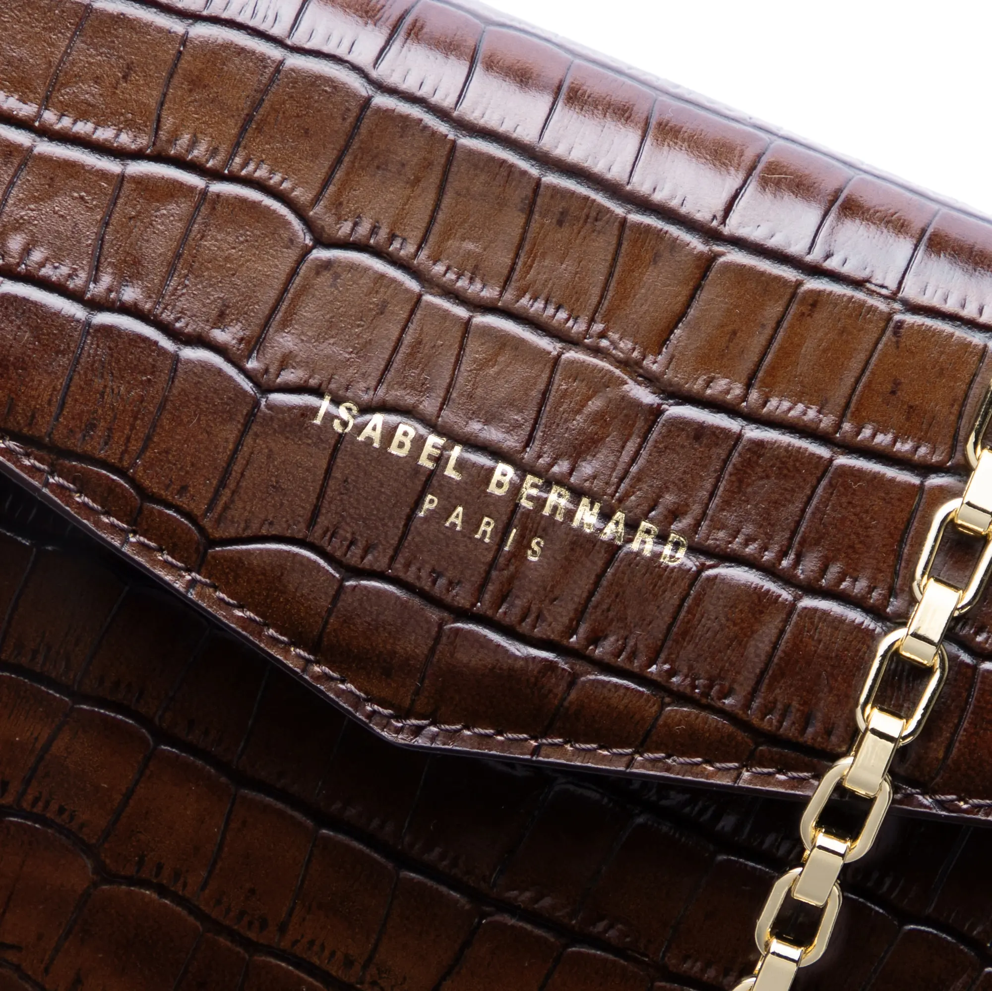 Isabel Bernard Honoré Lina Croco Brown Clutch With Detachable Shoulder Chain IB21135-230 - Image 3