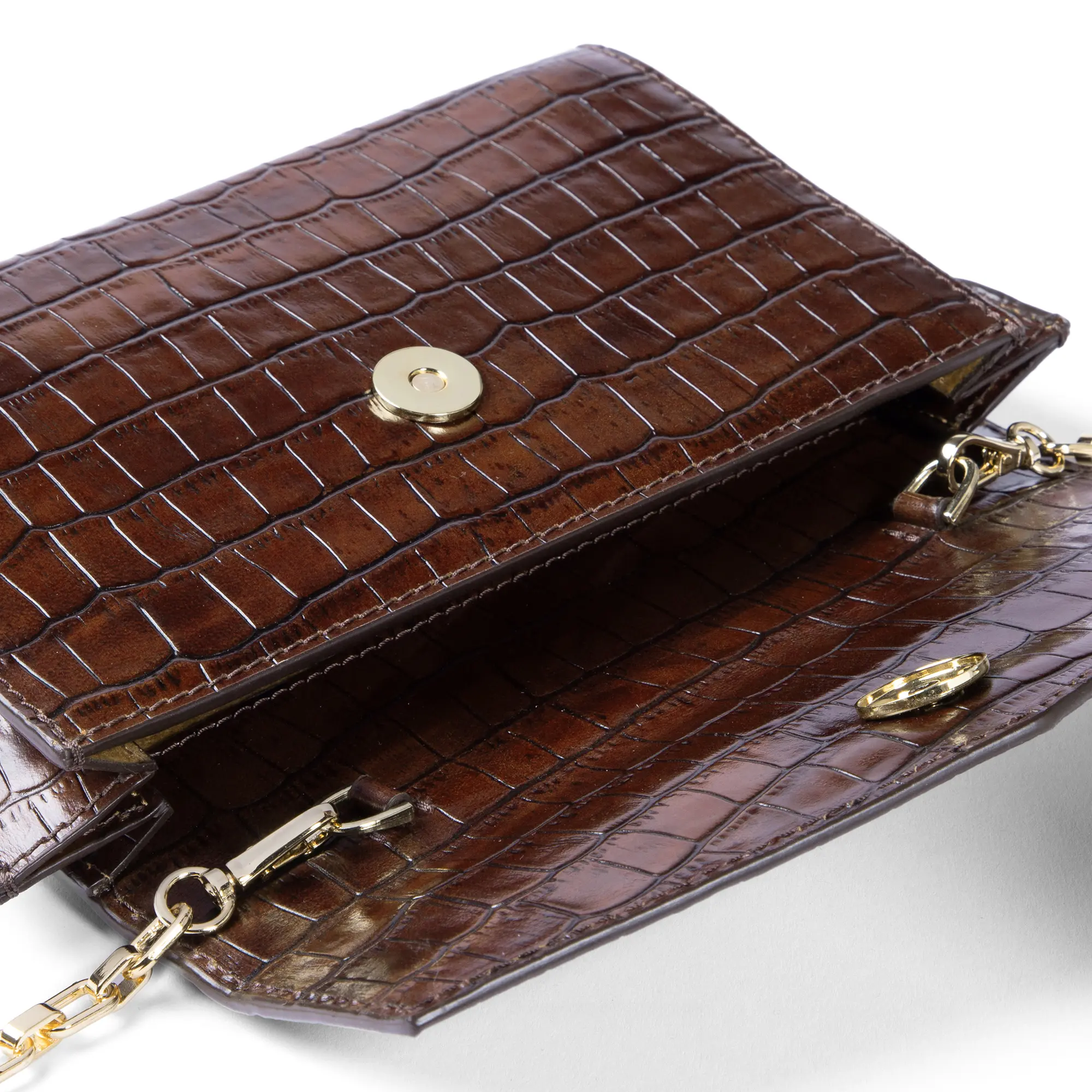 Isabel Bernard Honoré Lina Croco Brown Clutch With Detachable Shoulder Chain IB21135-230 - Image 4