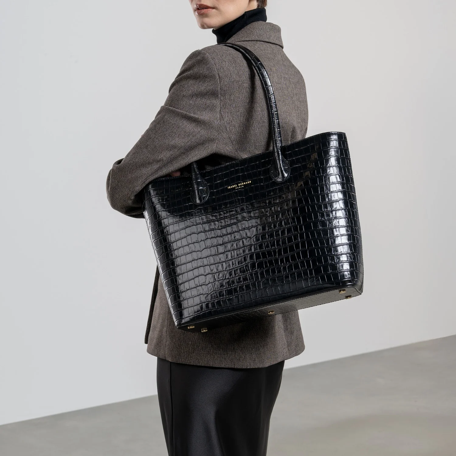 Isabel Bernard Honoré Lysanne Croco Black Calfskin Shopper IB25024 - Image 2