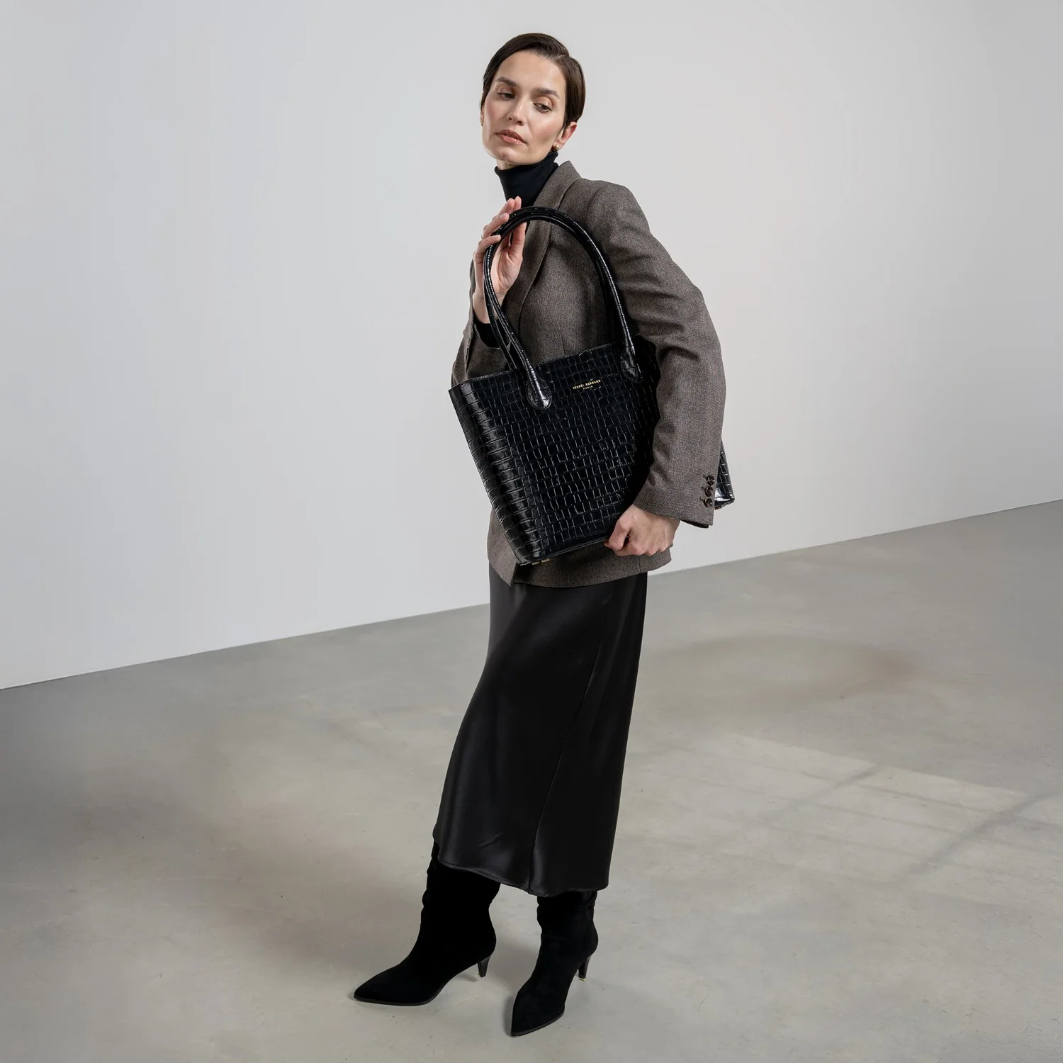 Isabel Bernard Honoré Lysanne Croco Black Calfskin Shopper IB25024 - Image 3