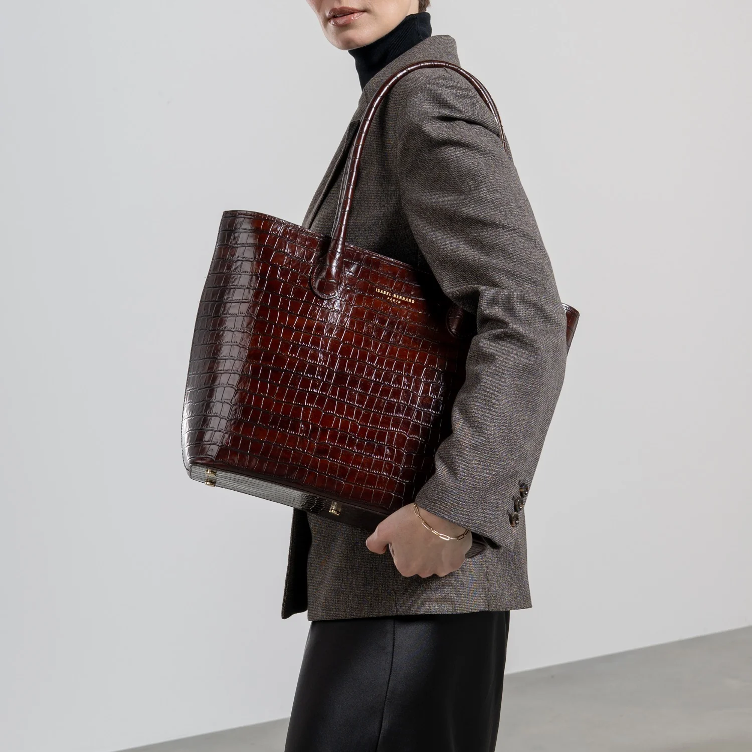 Isabel Bernard Honoré Lysanne Croco Brown Calfskin Shopper IB25025 - Image 2