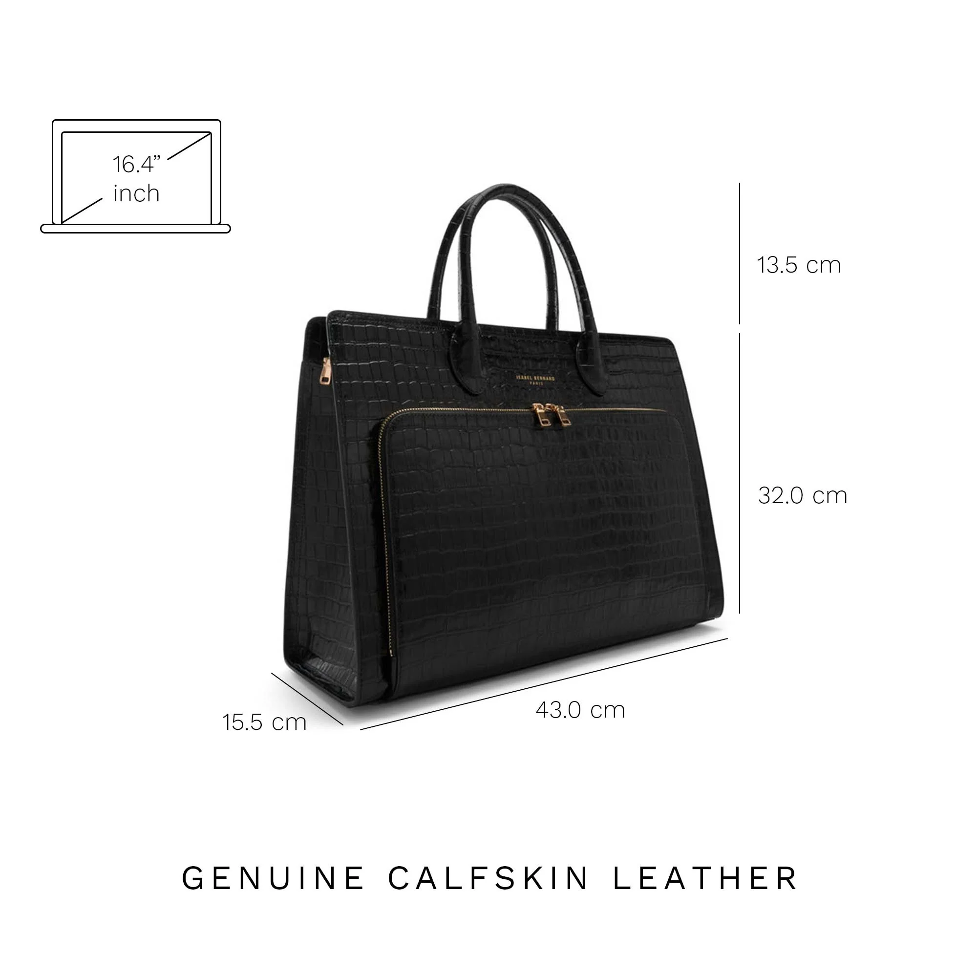 Isabel Bernard Honoré Nadine Black Croco Leather Handbag made of Calfskin IB25033 - Image 10