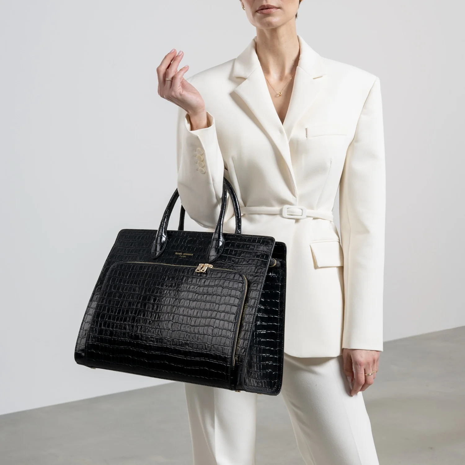 Isabel Bernard Honoré Nadine Black Croco Leather Handbag made of Calfskin IB25033 - Image 2