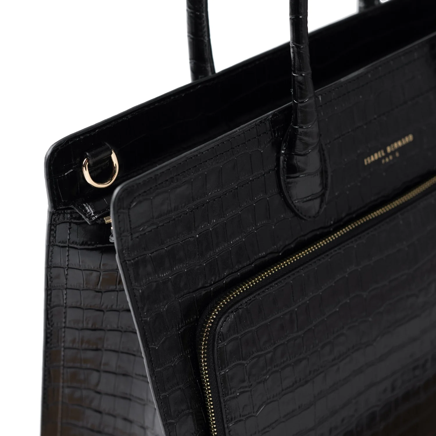 Isabel Bernard Honoré Nadine Black Croco Leather Handbag made of Calfskin IB25033 - Image 6