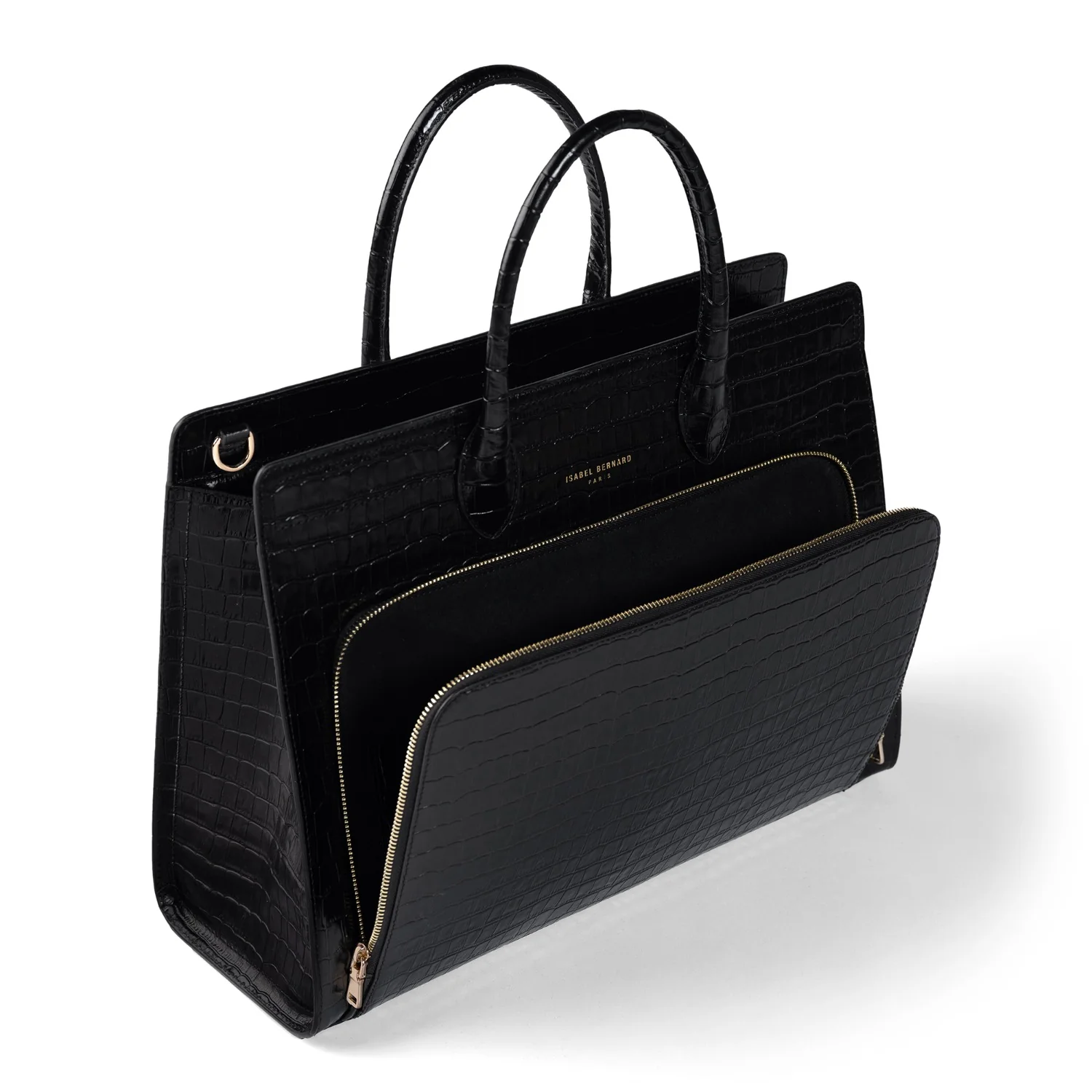 Isabel Bernard Honoré Nadine Black Croco Leather Handbag made of Calfskin IB25033 - Image 8