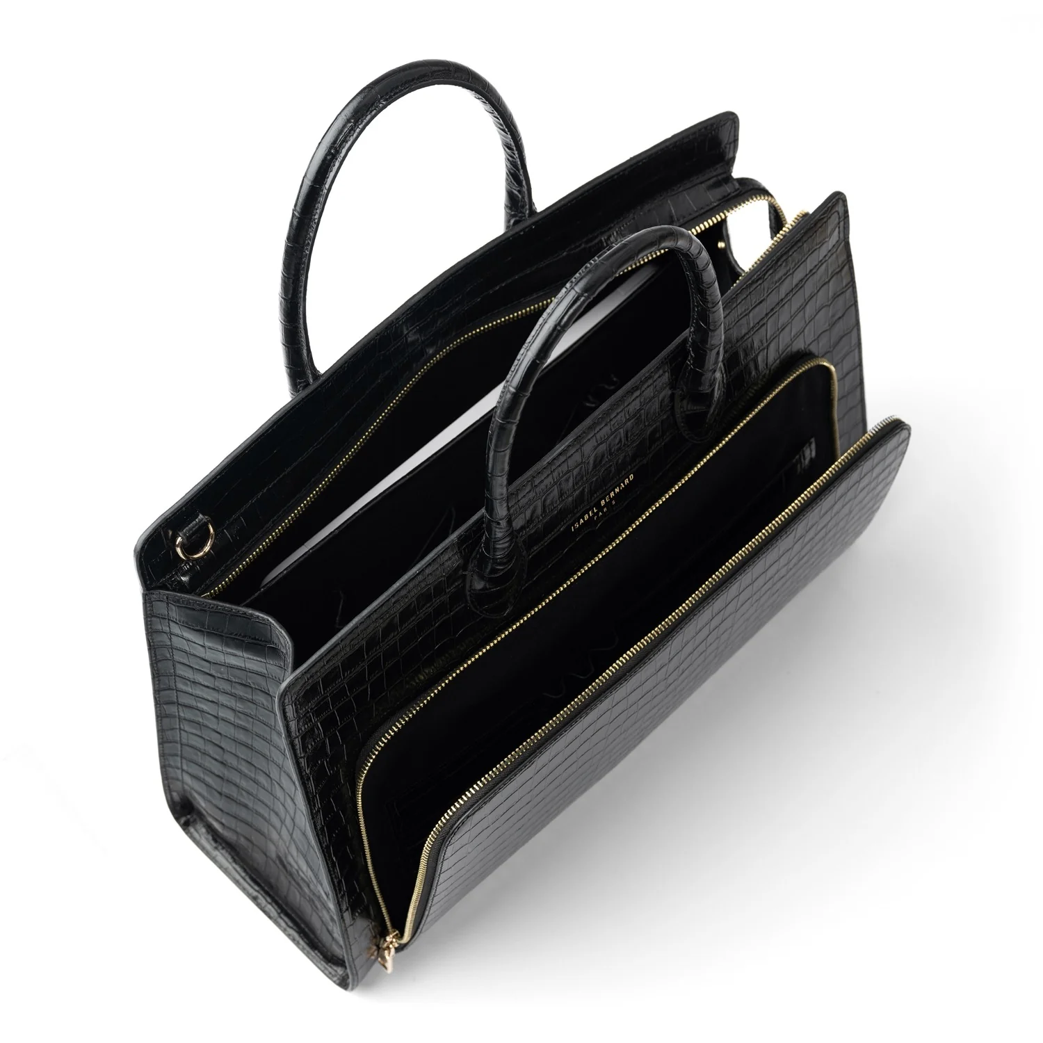 Isabel Bernard Honoré Nadine Black Croco Leather Handbag made of Calfskin IB25033 - Image 9