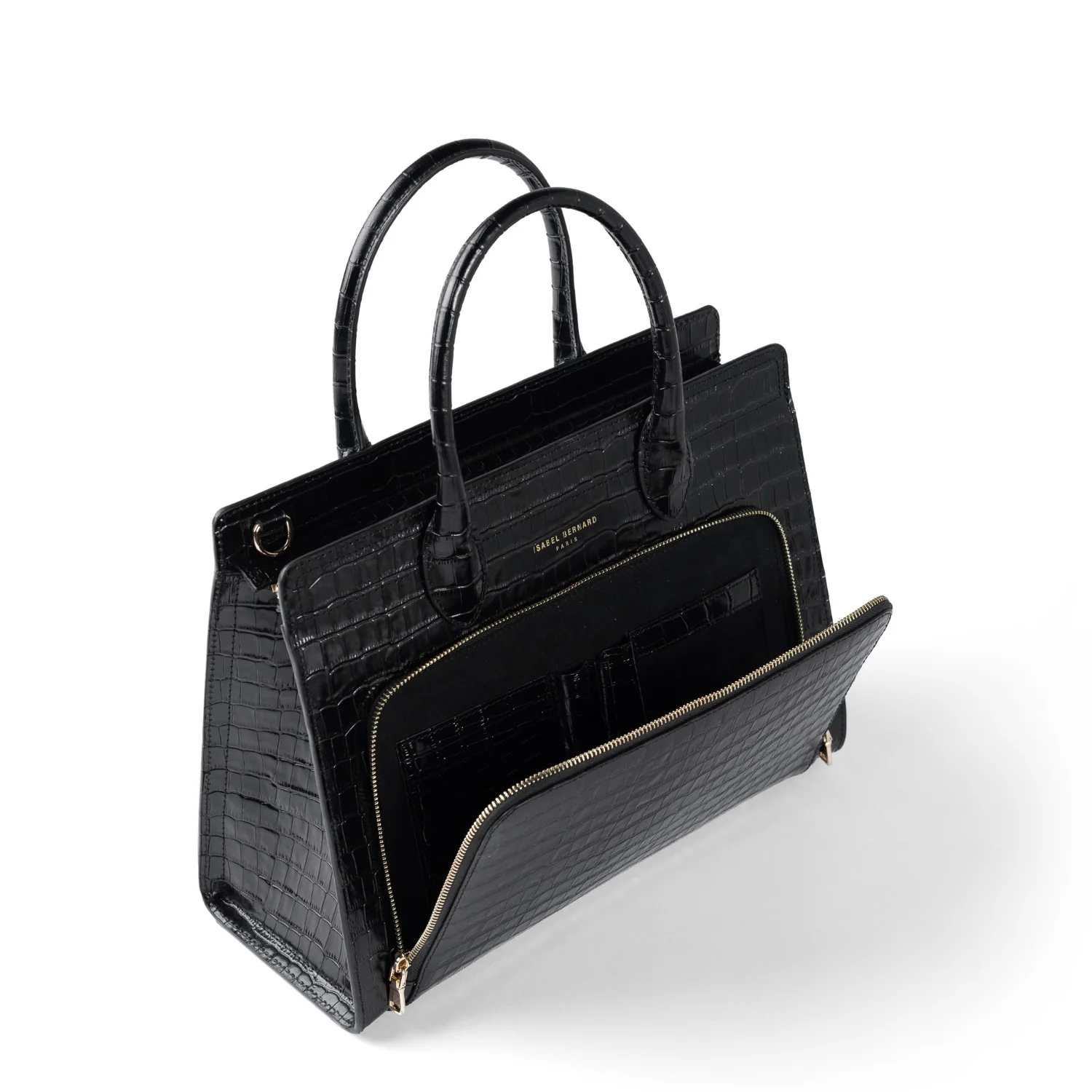 Isabel Bernard Honoré Nadine croco black calfskin leather handbag with 13 inch laptop compartment IB25110-201-13 - Image 10