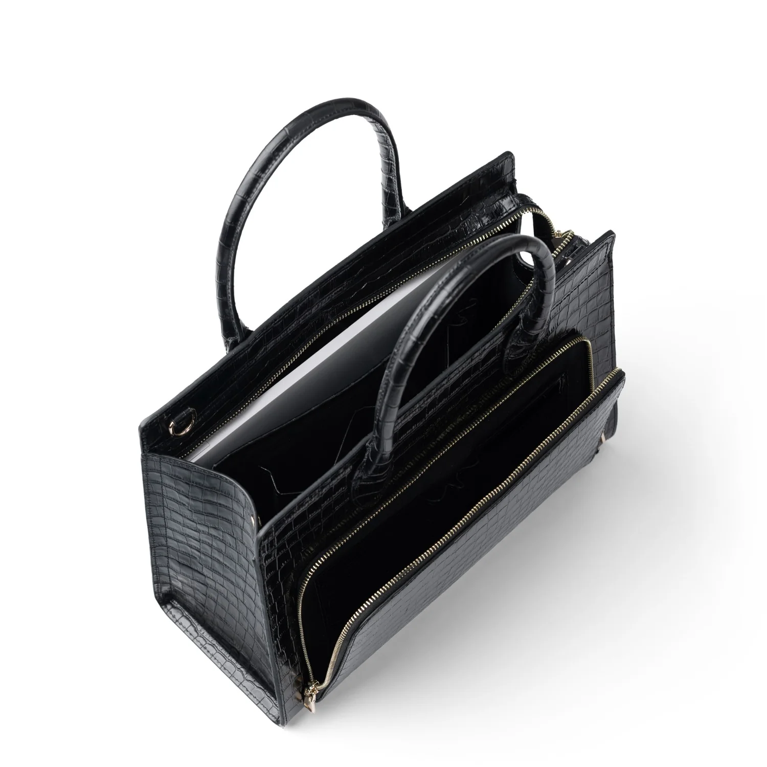 Isabel Bernard Honoré Nadine croco black calfskin leather handbag with 13 inch laptop compartment IB25110-201-13 - Image 9