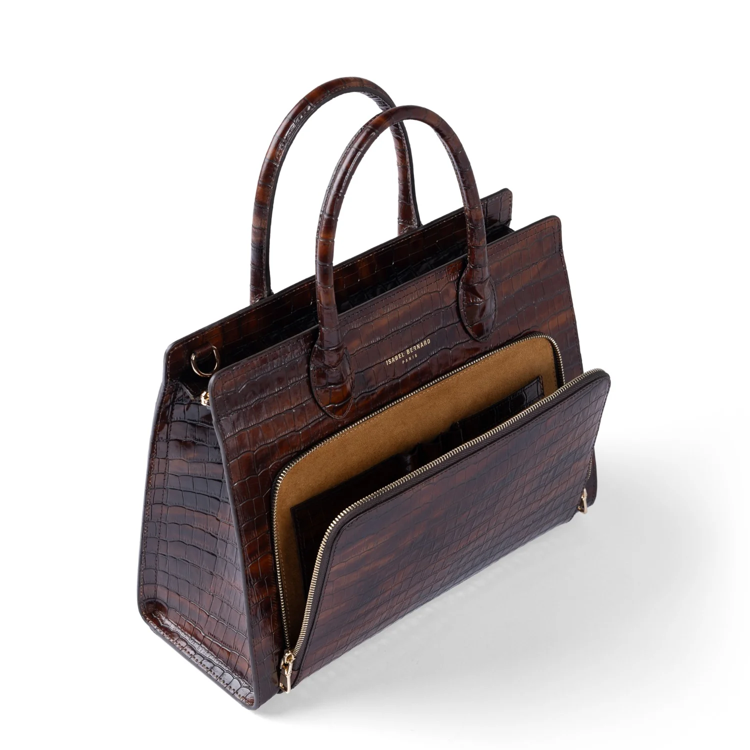 Isabel Bernard Honoré Nadine croco brown calfskin leather handbag with 13 inch laptop compartment IB25110-230-13 - Image 10