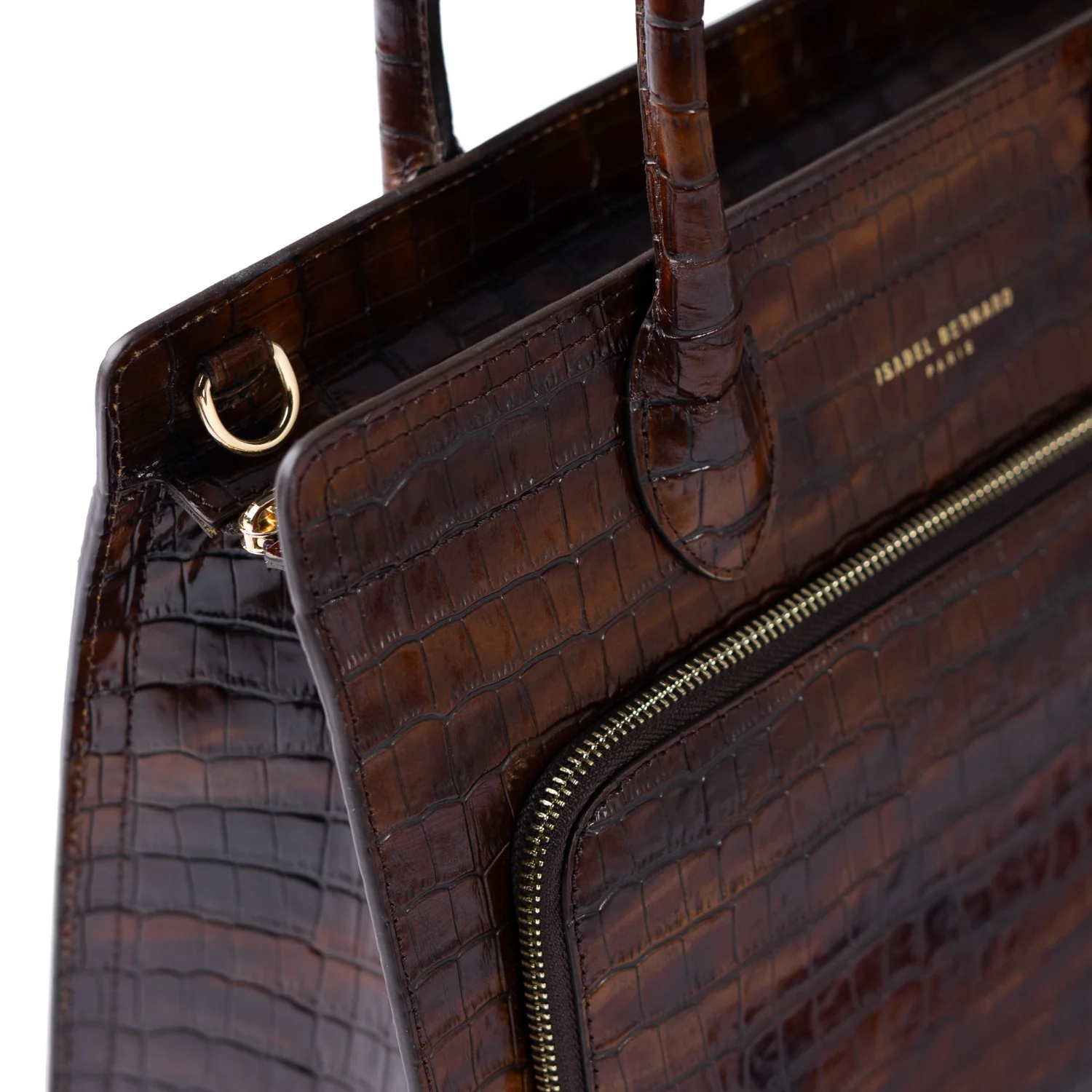 Isabel Bernard Honoré Nadine croco brown calfskin leather handbag with 13 inch laptop compartment IB25110-230-13 - Image 7