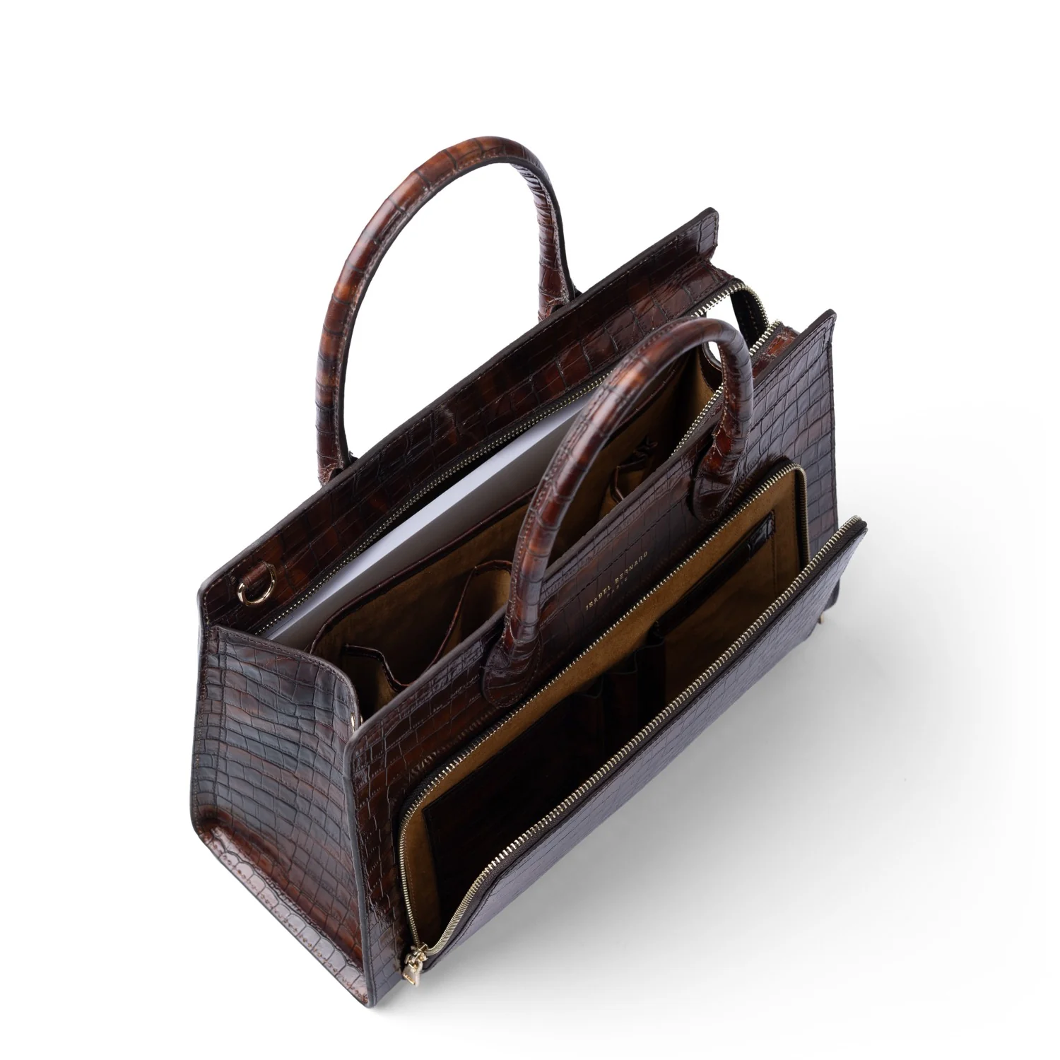 Isabel Bernard Honoré Nadine croco brown calfskin leather handbag with 13 inch laptop compartment IB25110-230-13 - Image 9