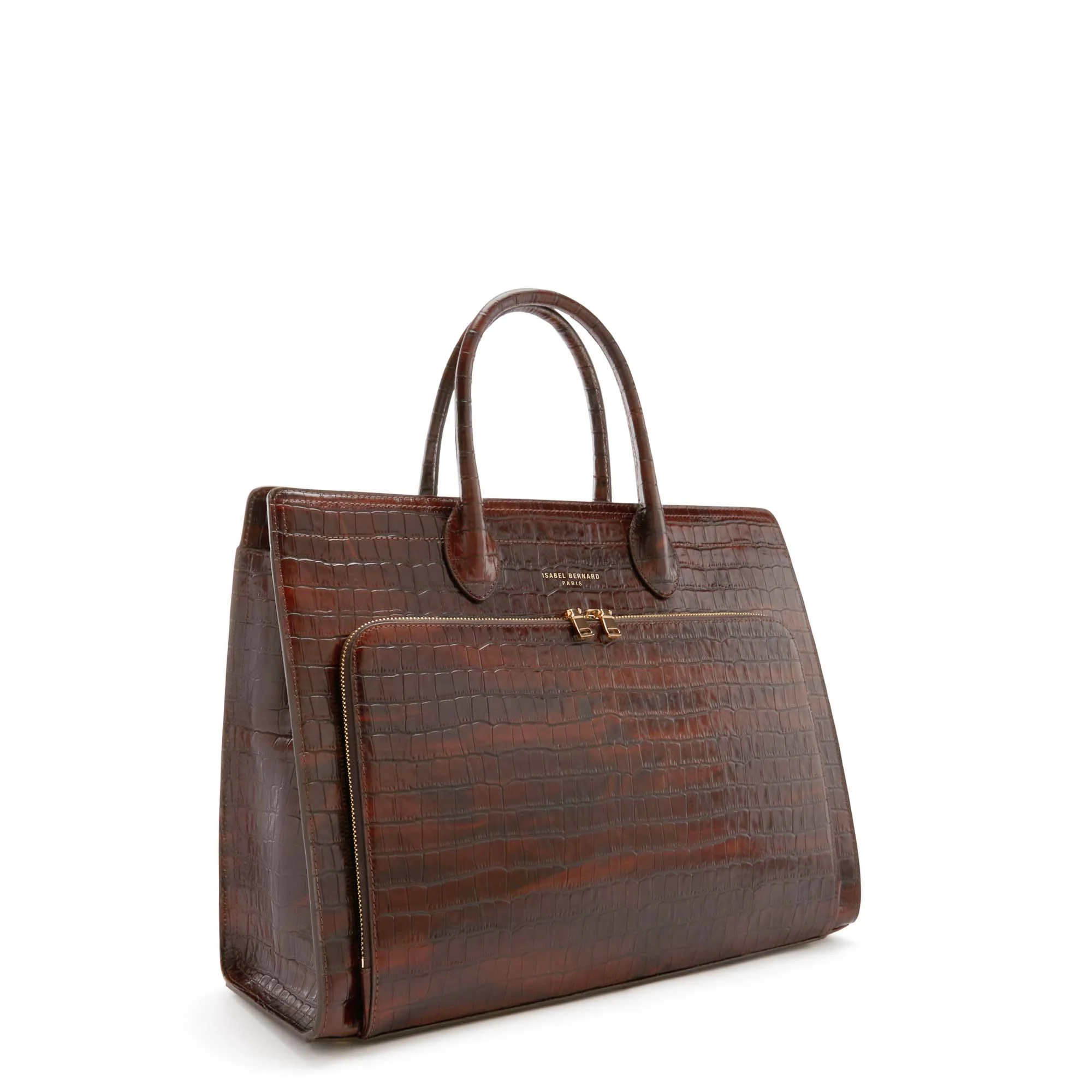 Isabel Bernard Honoré Nadine Croco Brown Leather Handbag made of Calfskin IB25034 - Image 4