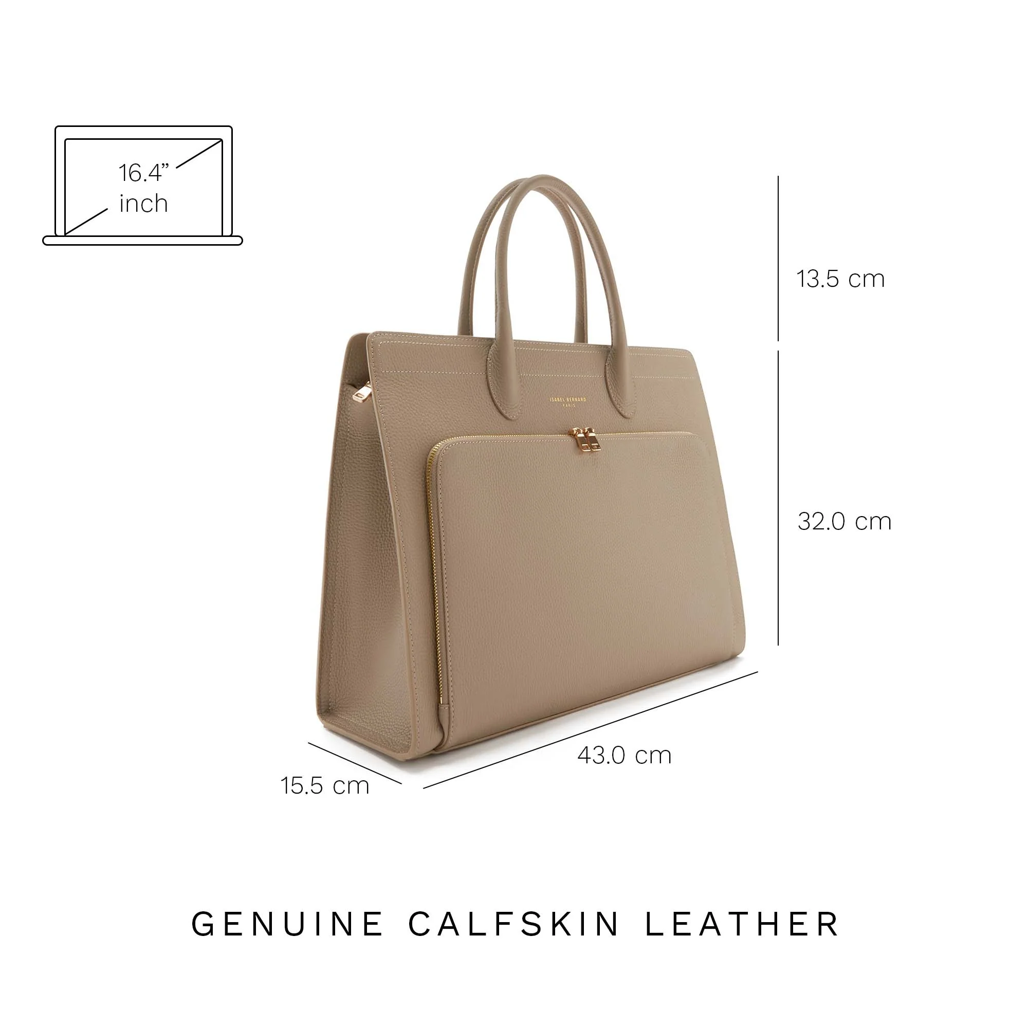 Isabel Bernard Honoré Nadine Taupe Leather Handbag made of Calfskin IB25038 - Image 10