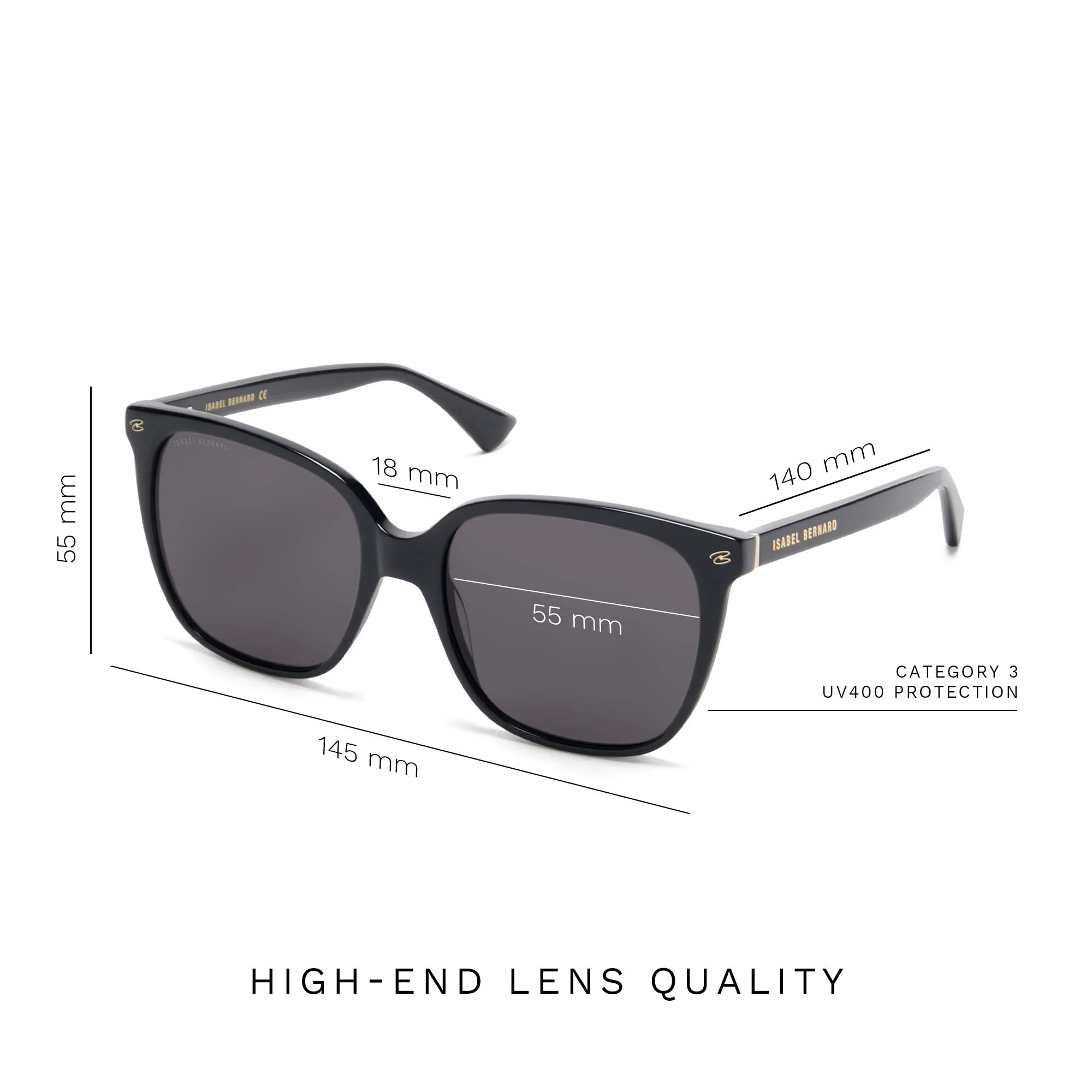 Isabel Bernard La Villette Raison Black Vierkante Sunglasses IB400007-01-01 - Image 9