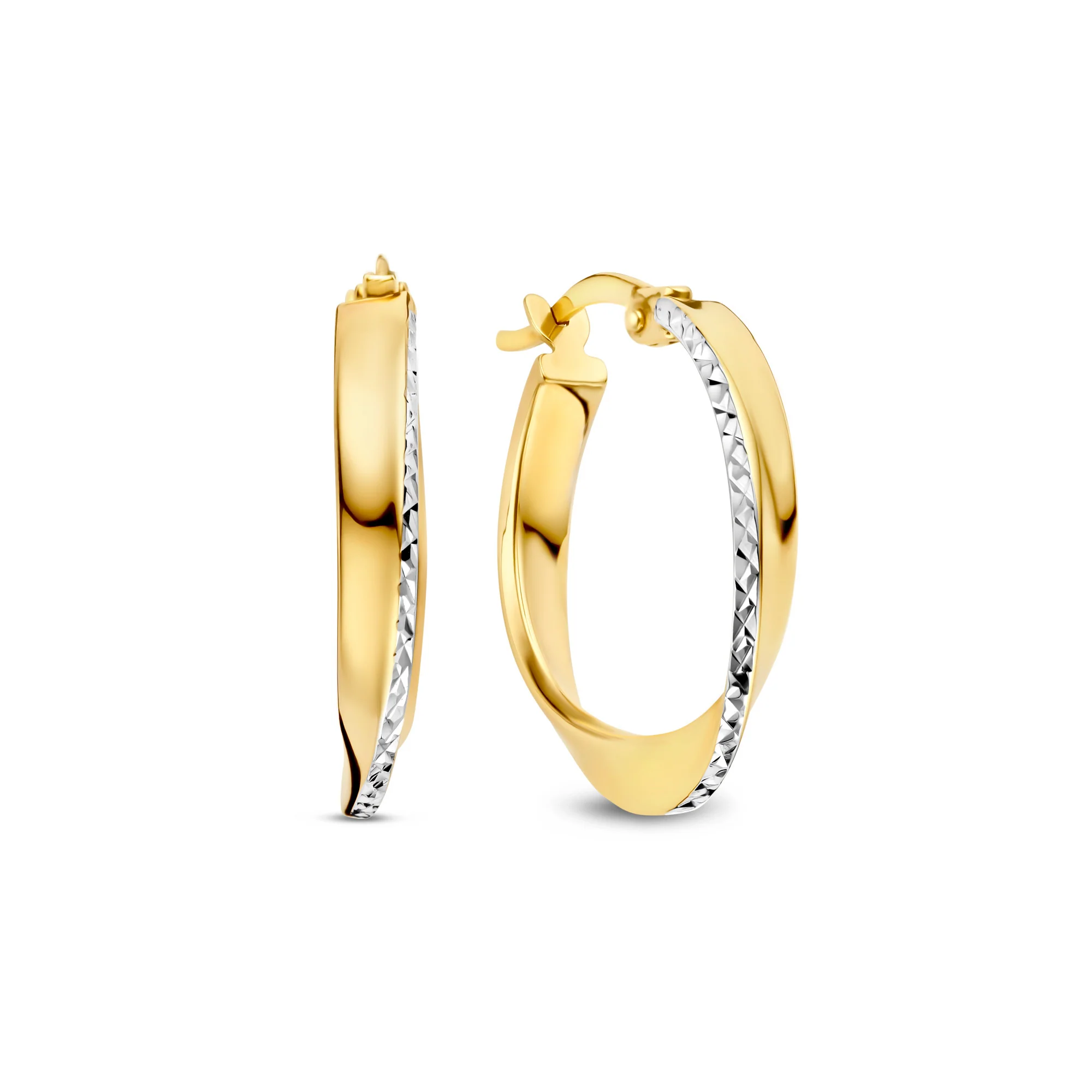 Isabel Bernard Rivoli Laura 14 carat Gold Hoop Earrings with Diamond Cut IB360258 - Image 3