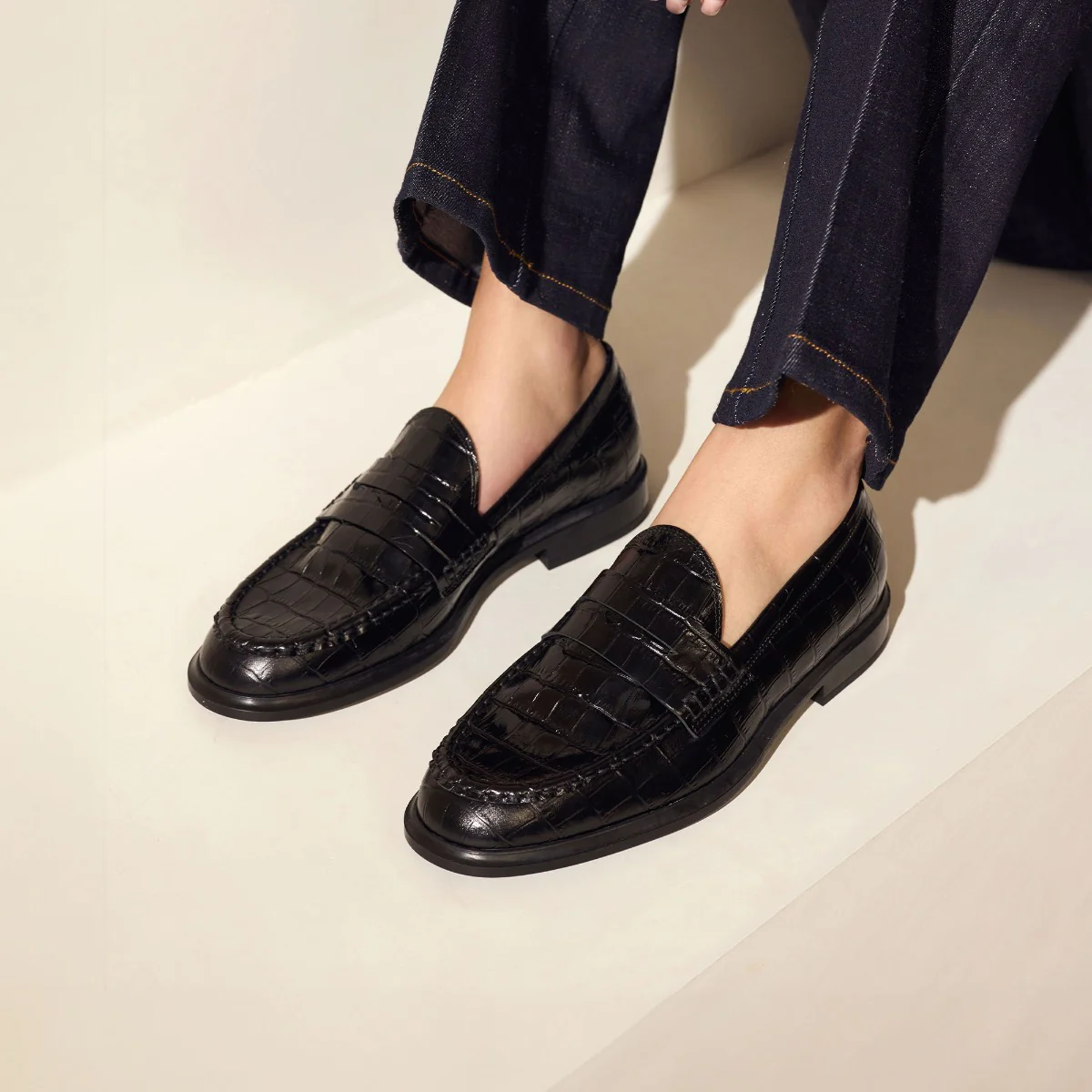 Isabel Bernard Vendôme Blandine croco black calfskin leather loafers IB51015-201-38 - Image 2