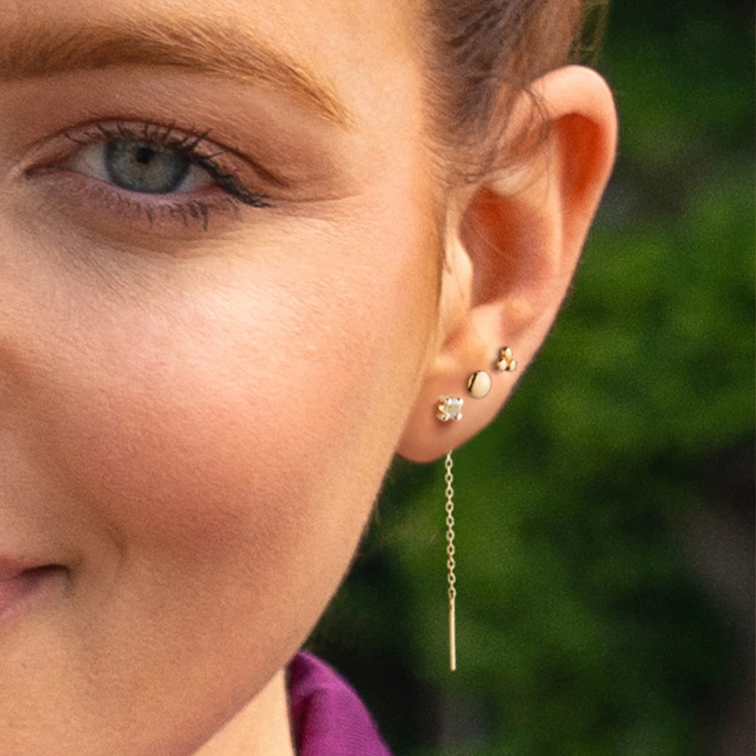 Jackie Gold Van Gogh 14 Karat Gold White Topaz Threater Studs JKE25.567 - Image 2