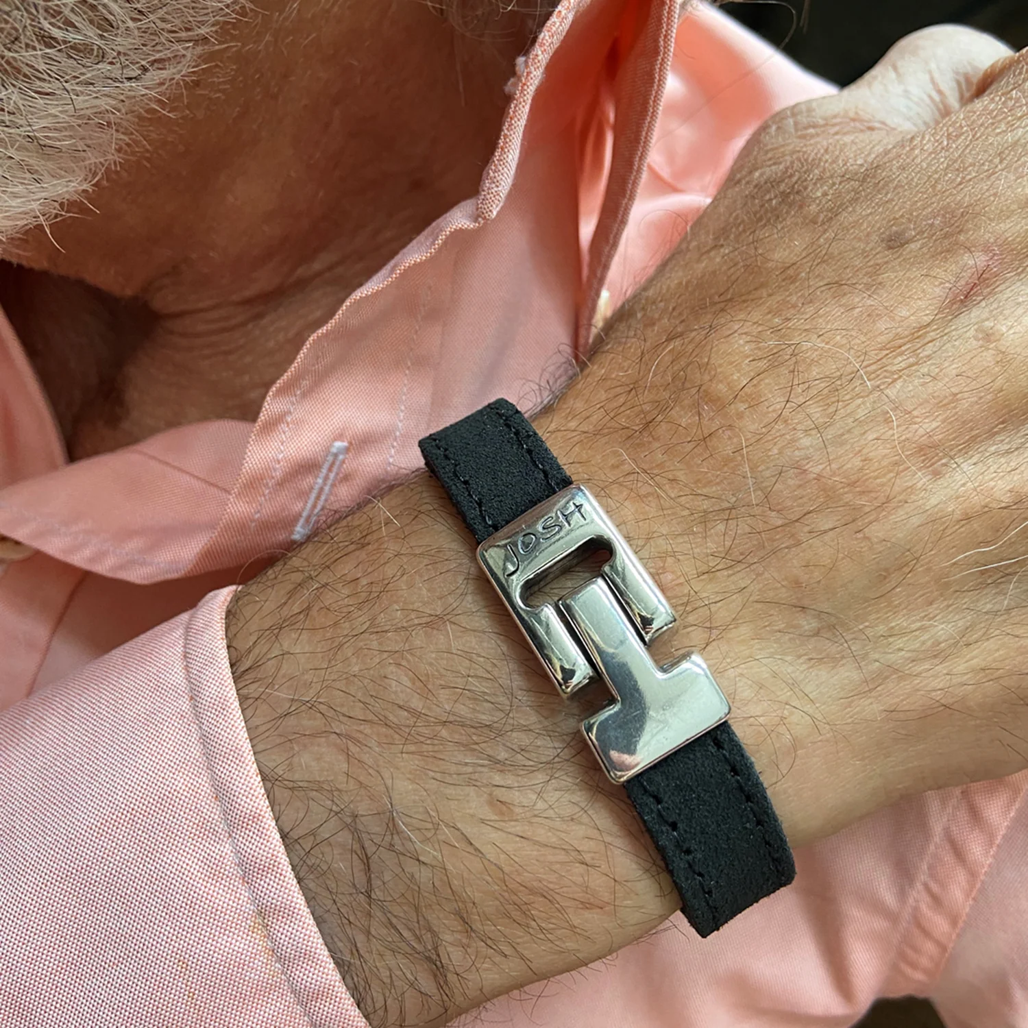 Josh Black Leather Bracelet 25037SL/BLCK/MED - Image 2