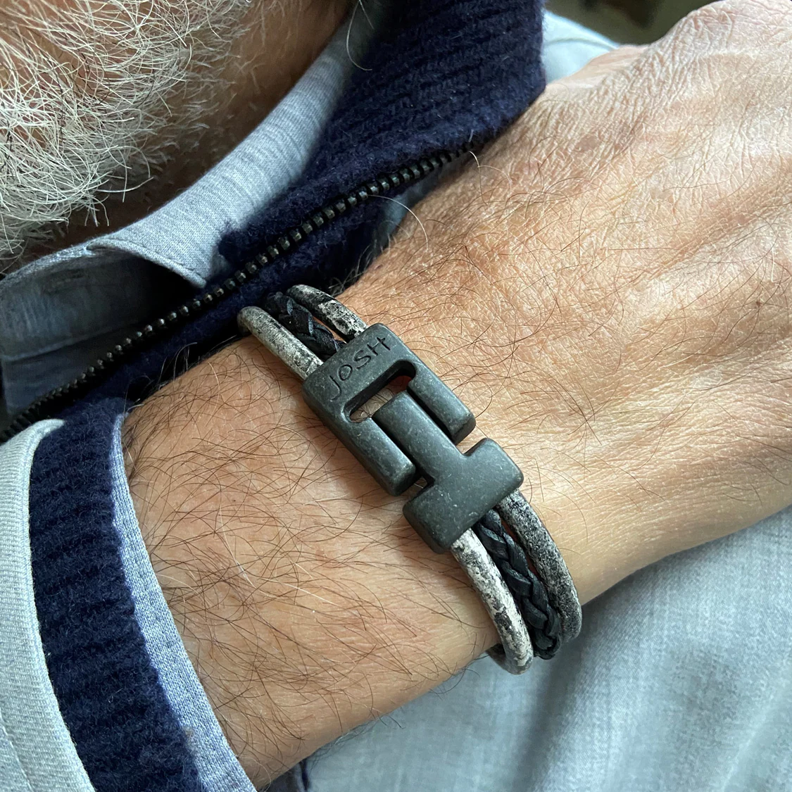 Josh Black Leather Bracelet 25045VB/BLCK/LRG - Image 2