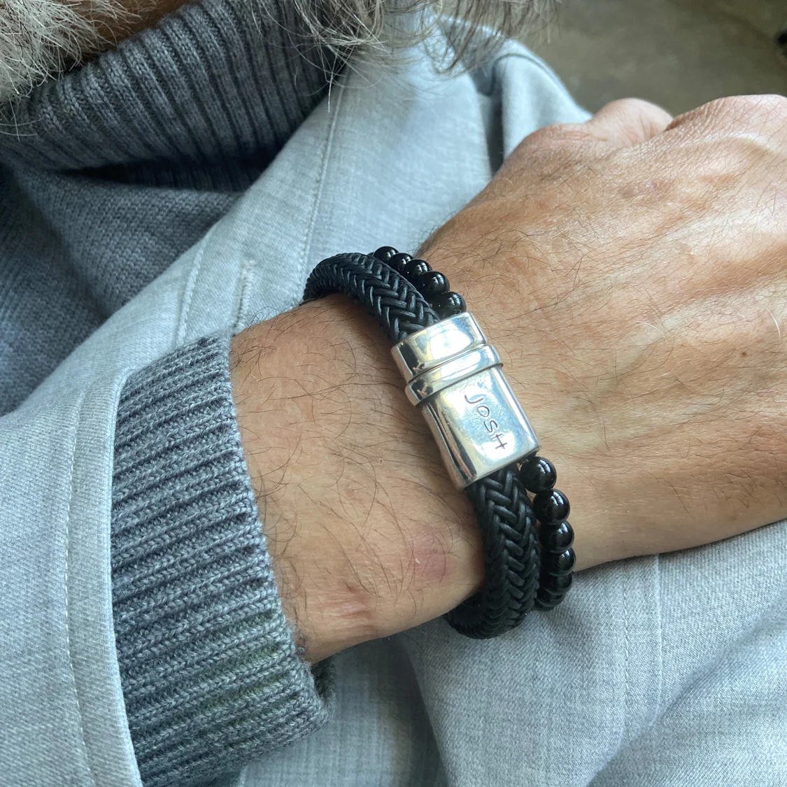 Josh Black Natural Stone Bracelet 09333SL/BLCK/MED - Image 2