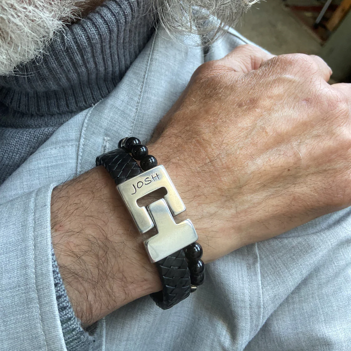 Josh Black Natural Stone Bracelet 25035SL/BLCK/MED - Image 2