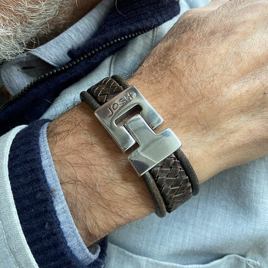 Josh Brown Leather Bracelet 25041SL/BRWN/MED - Image 2