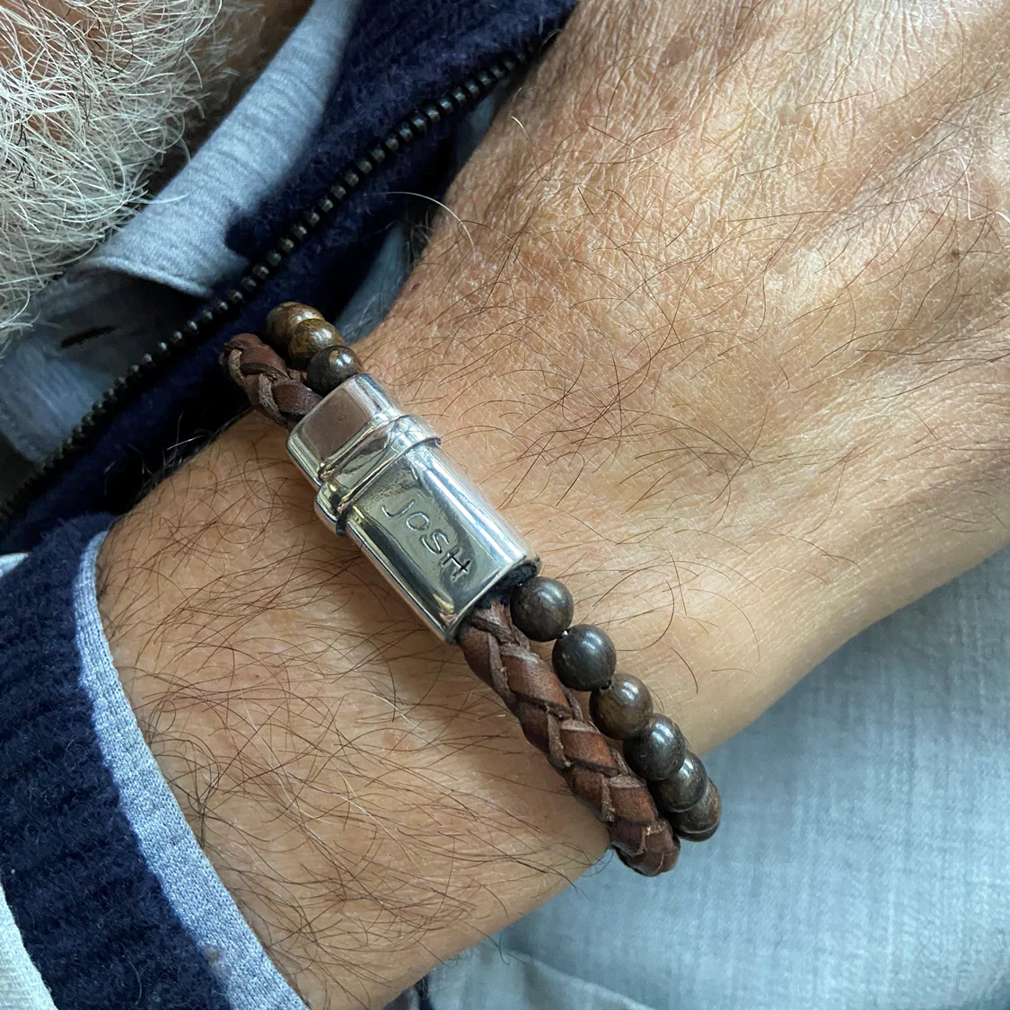 Josh Brown Leather Gemstone Bracelet 09338SL/BRWN/MED - Image 2