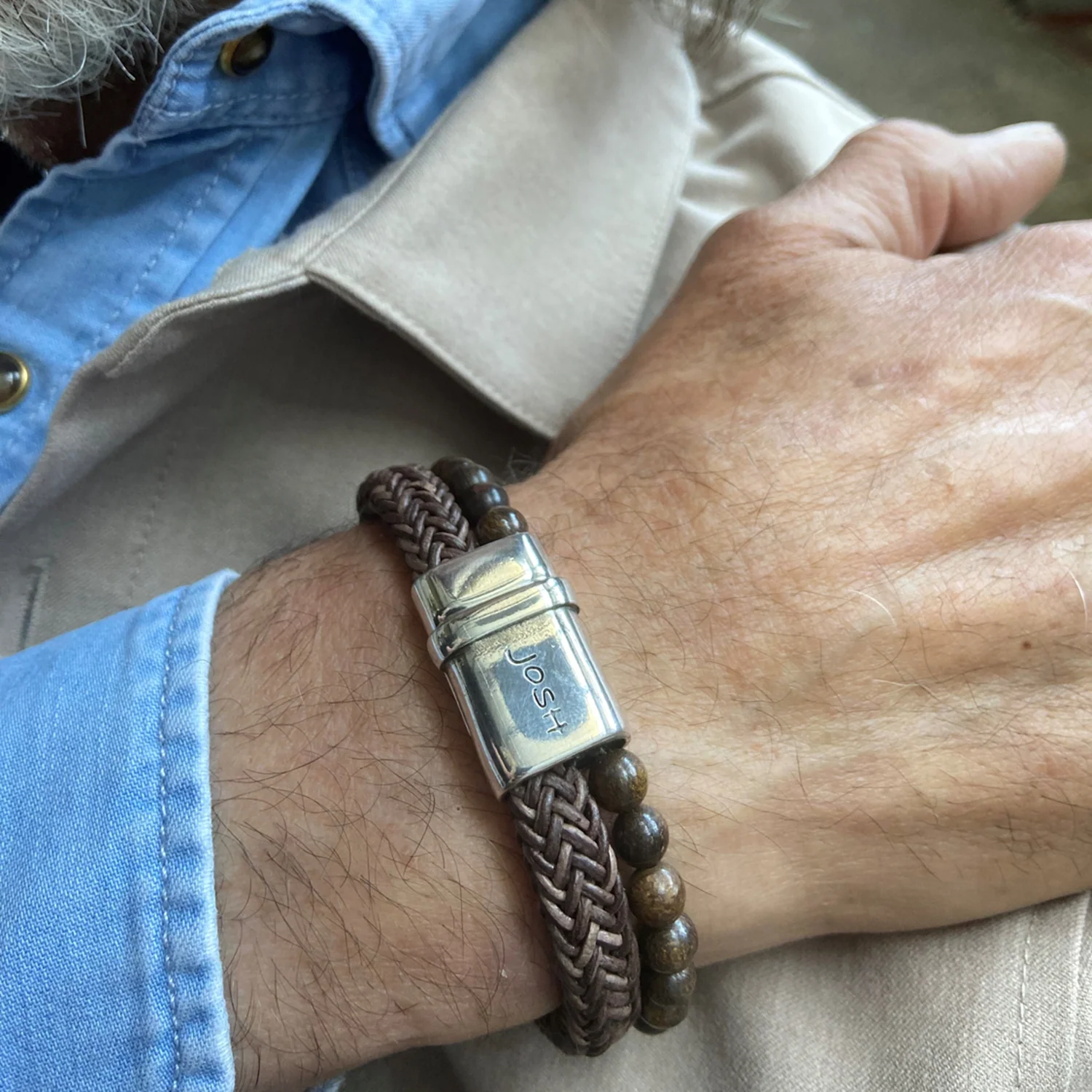 Josh Brown Natural Stone Bracelet 09333SL/BRWN/LRG - Image 2