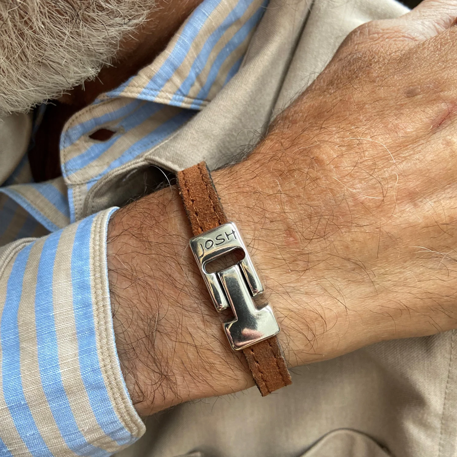Josh Cognac Leather Bracelet 25036SL/CGNC/LRG - Image 2