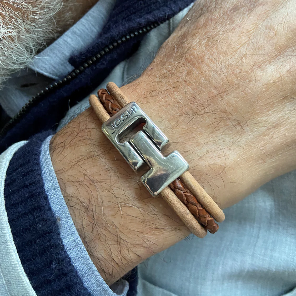 Josh Cognac Leather Bracelet 25045SL/CGNC/LRG - Image 2