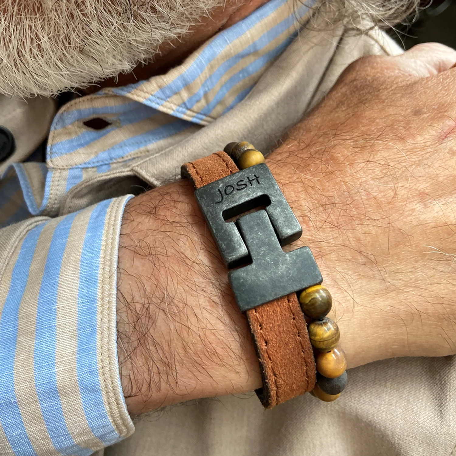 Josh Cognac Natural Stone Bracelet 25039VB/CGNC/LME - Image 2