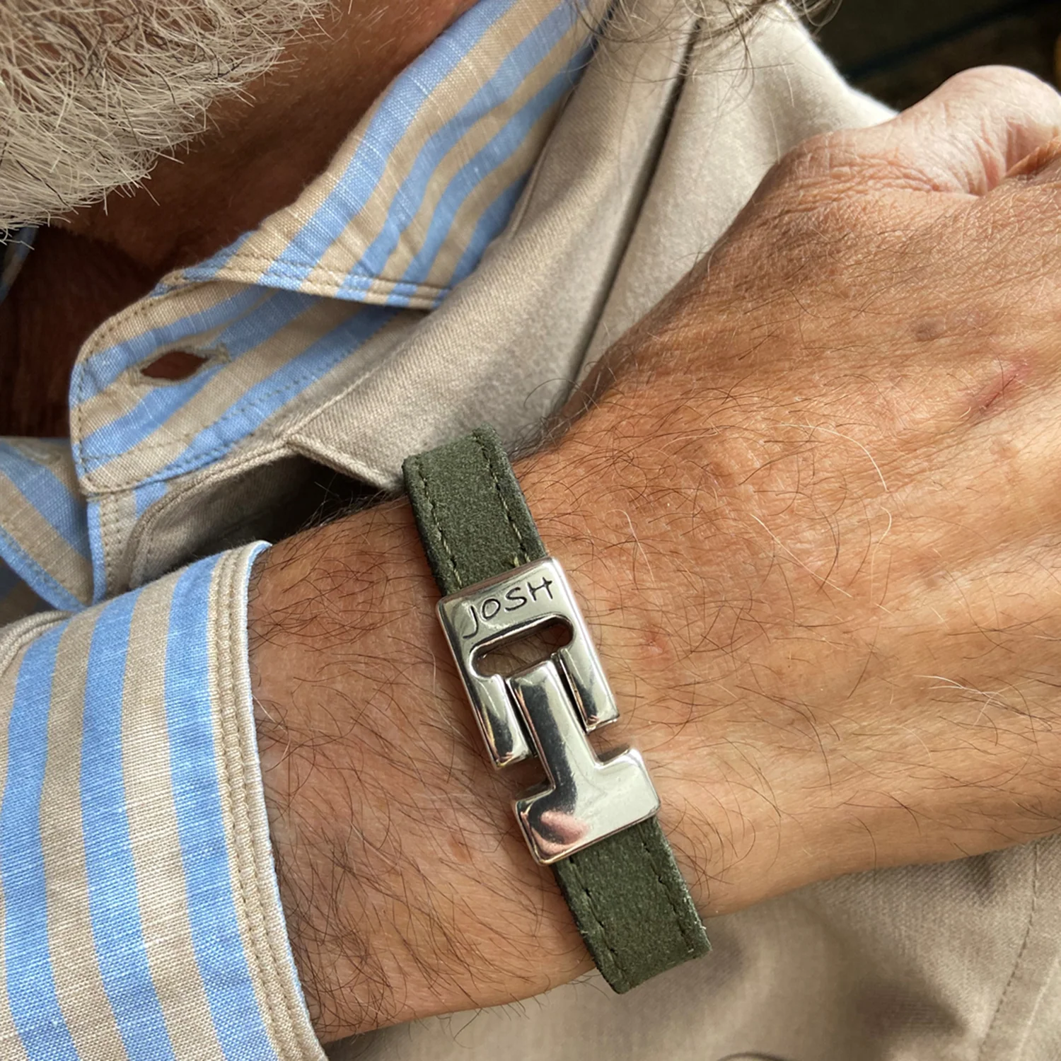 Josh Green Leather Bracelet 25037SL/GRNN/LRG - Image 2