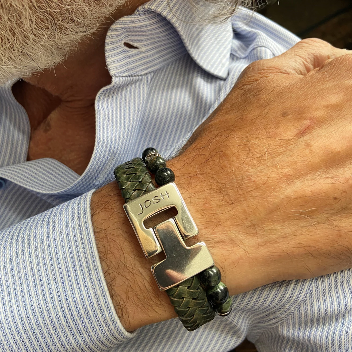 Josh Green Natural Stone Bracelet 25035SL/GRNN/MED - Image 2