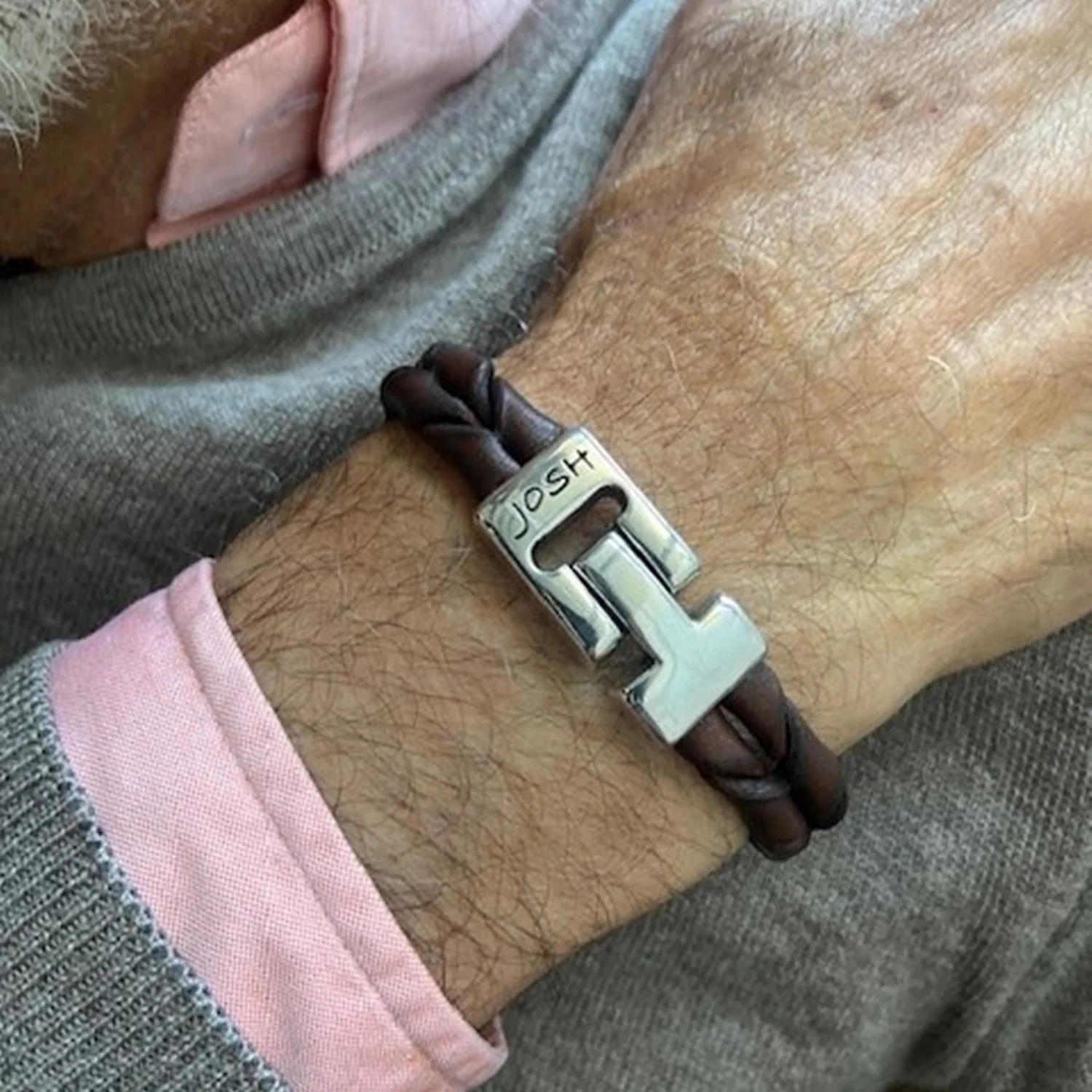 Josh Leather Bracelet 09284-BRA-S/BROWN/L - Image 2