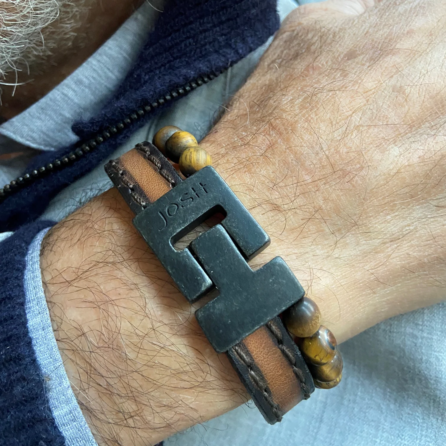 Josh Matte Cognac Leather Bracelet 25042VB/CGMC/MED - Image 2