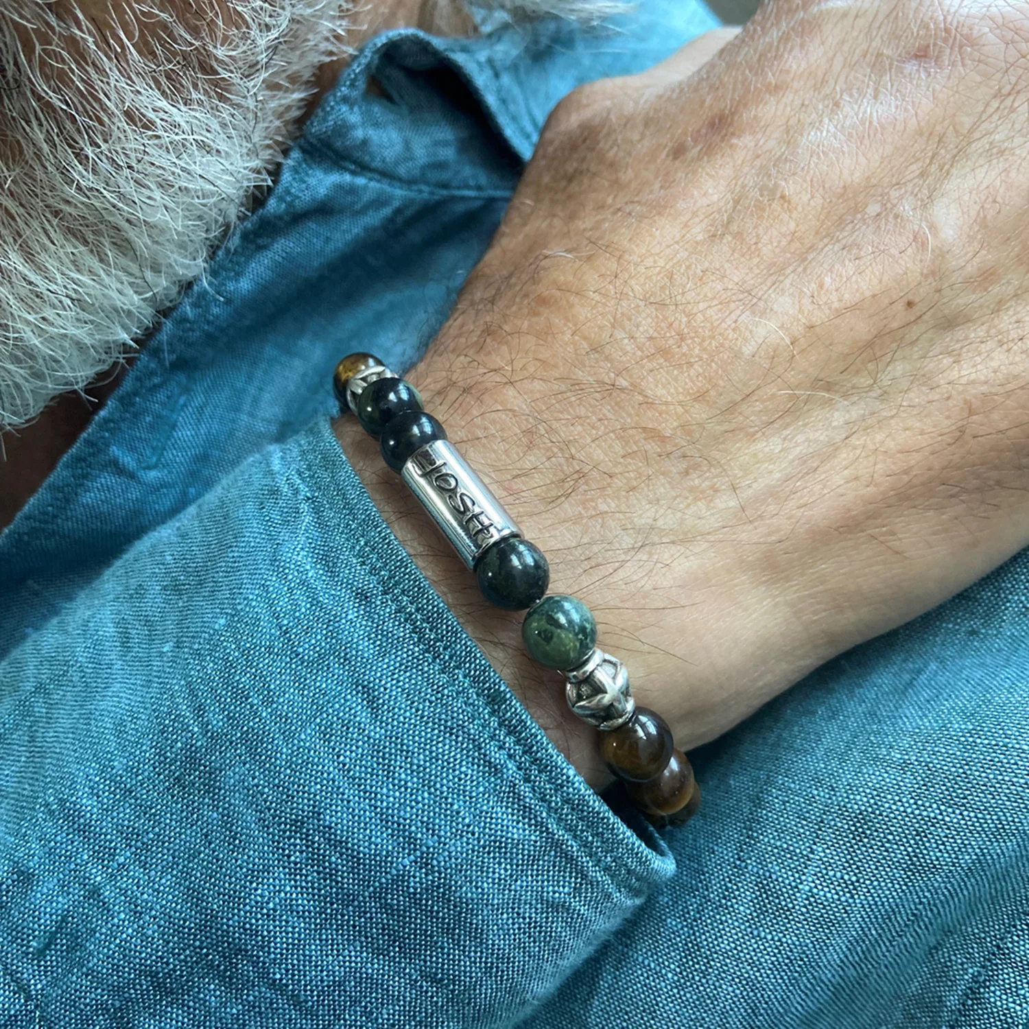 Josh Multi-coloured Natural Stone Bracelet 09329SL/GRCG/MED - Image 2
