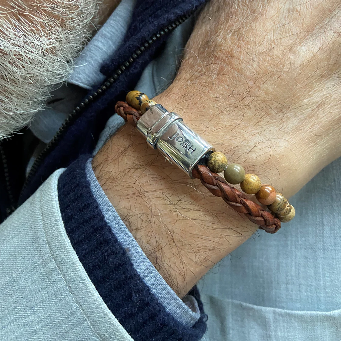 Josh Naturel Leather Gemstone Bracelet 09338SL/CGNT/LRG - Image 2