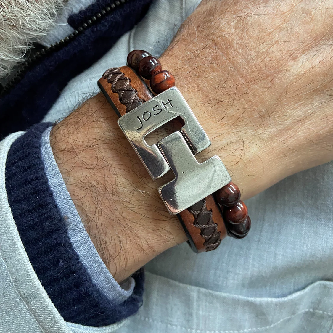 Josh Red Tiger Leather Bracelet 25044SL/CORT/LME - Image 2