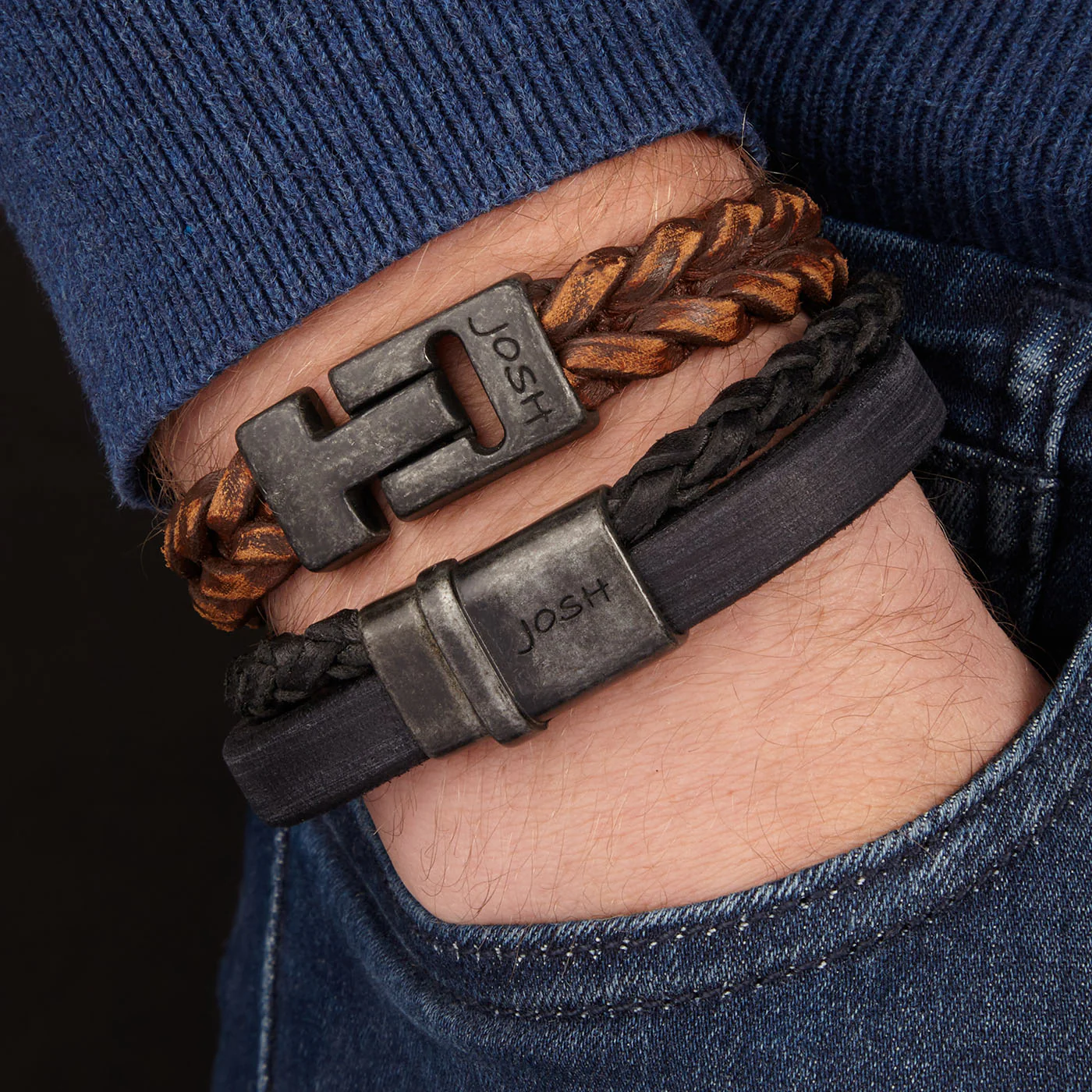 Josh Vintage Black Bracelet 09264-BRA-VB/BLACK/L - Image 2