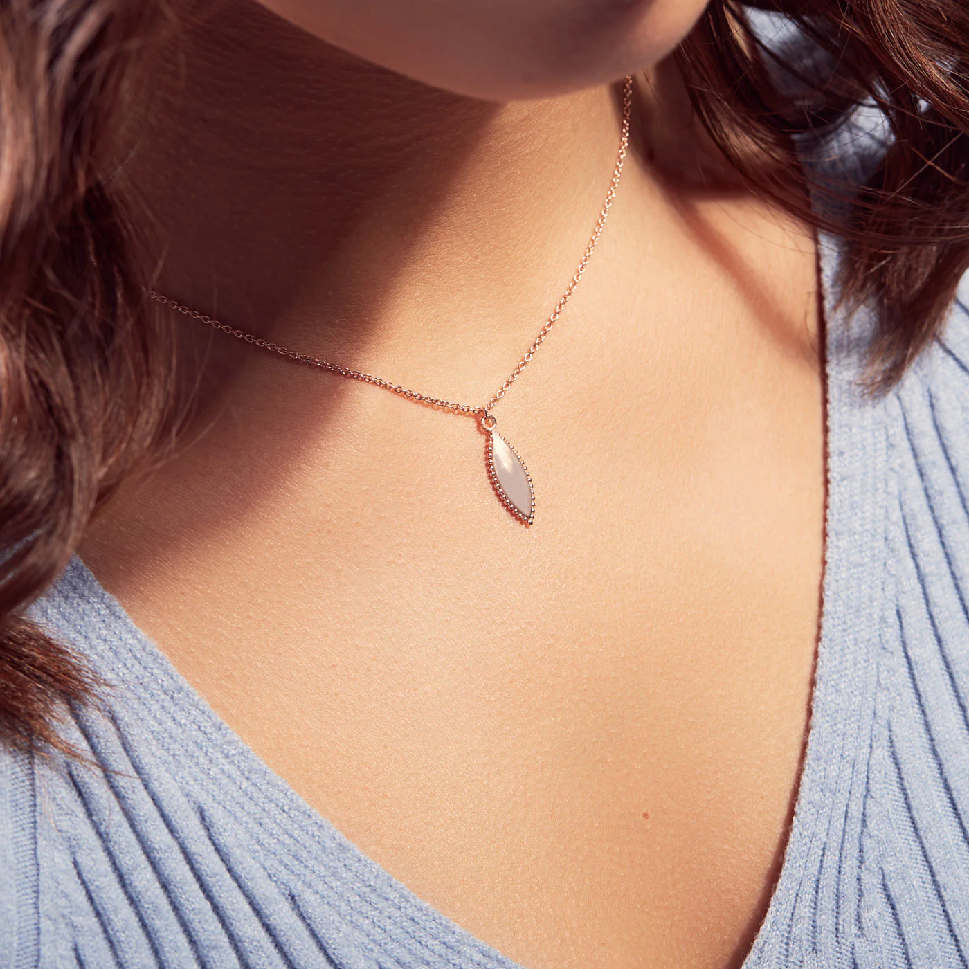 Karma 925 Sterling Zilveren Dots Pointy Oval Roségoudkleurige Ketting T240 (Lengte: 38.00-45.00 cm) - Image 2
