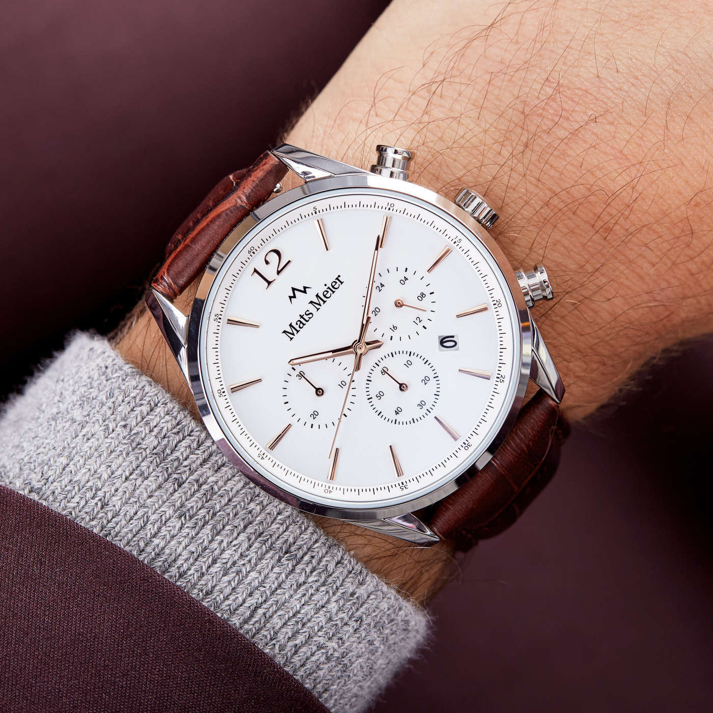 Mats Meier Grand Cornier Chrono White/Brown Watch MM00105 - Image 3