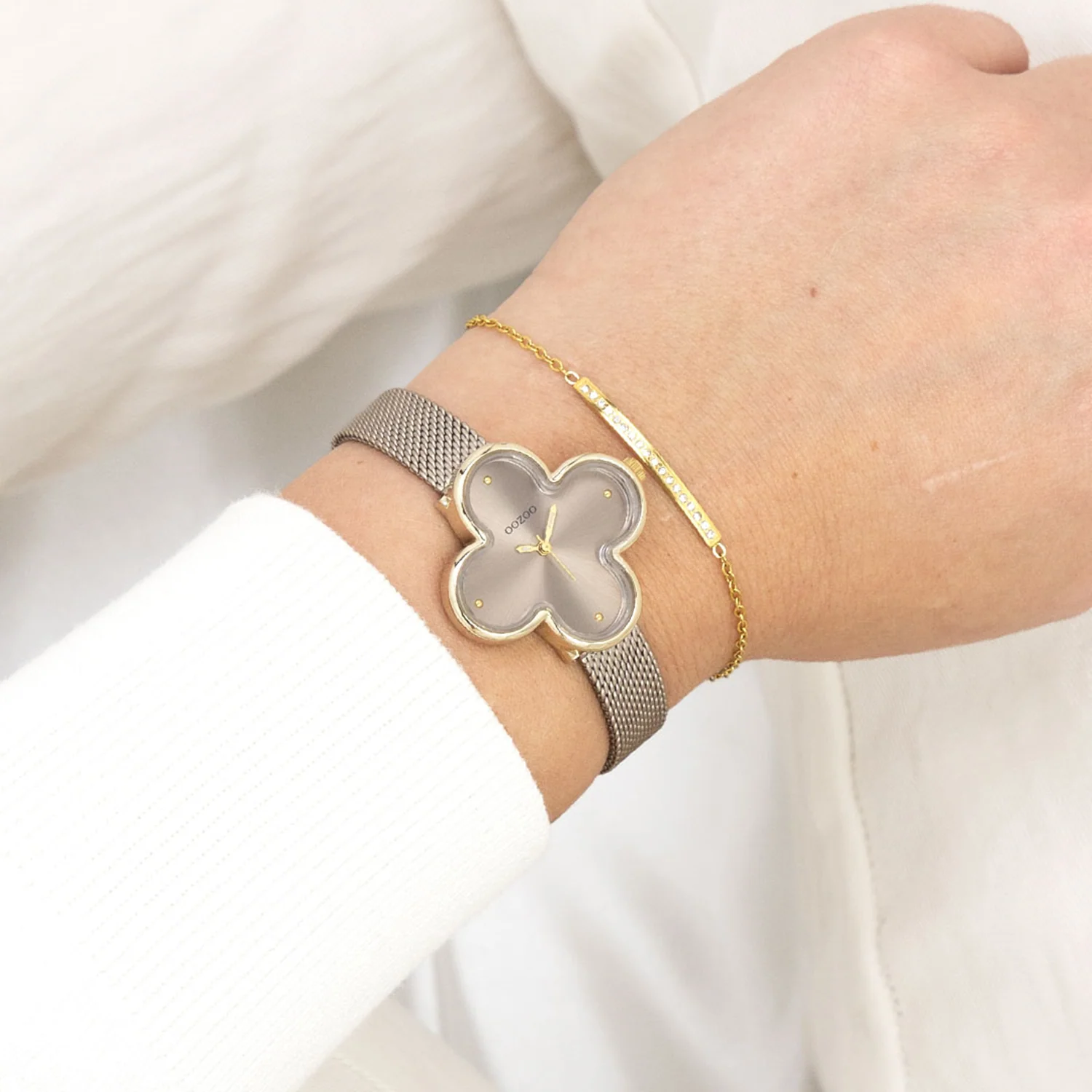 OOZOO Timepieces Gold and Taupe Clover Women's Watch C11528 - Image 2