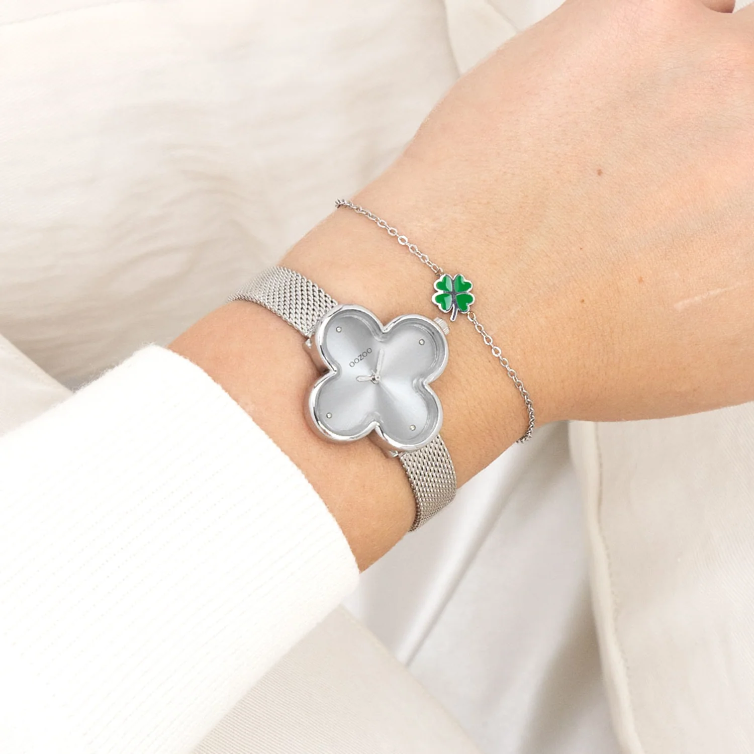 OOZOO Timepieces Silver and Grey Clover Women's Watch C11526 - Image 2